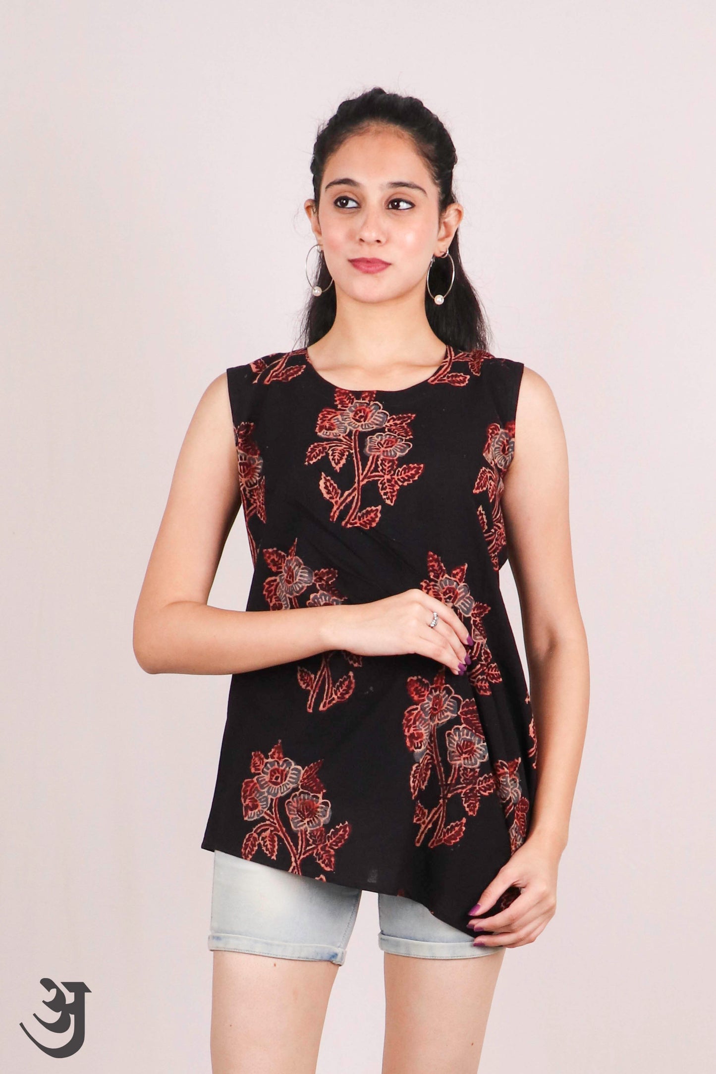 Black Ajrakh Short Top
