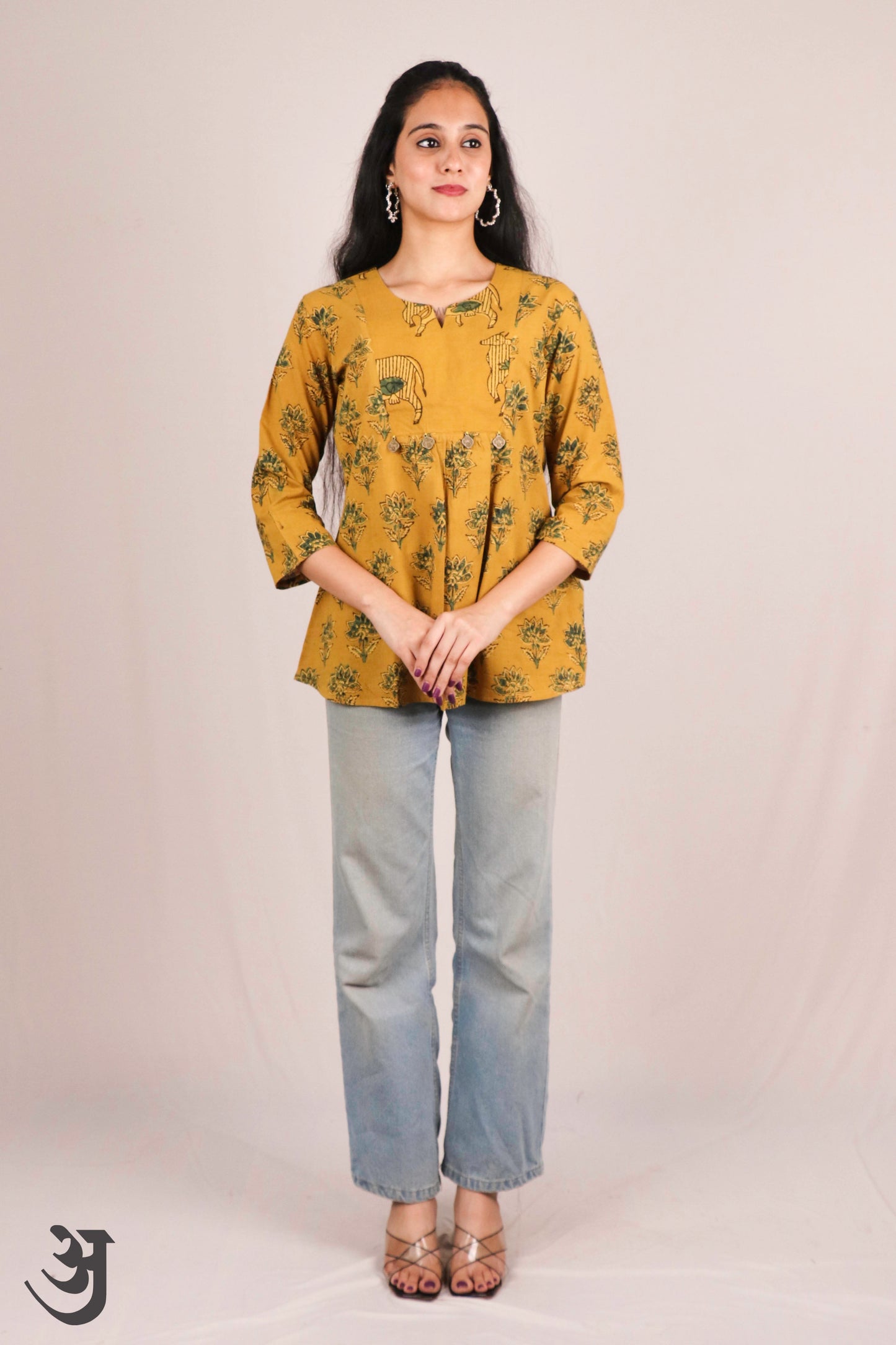 Yellow Ajrakh Short Top
