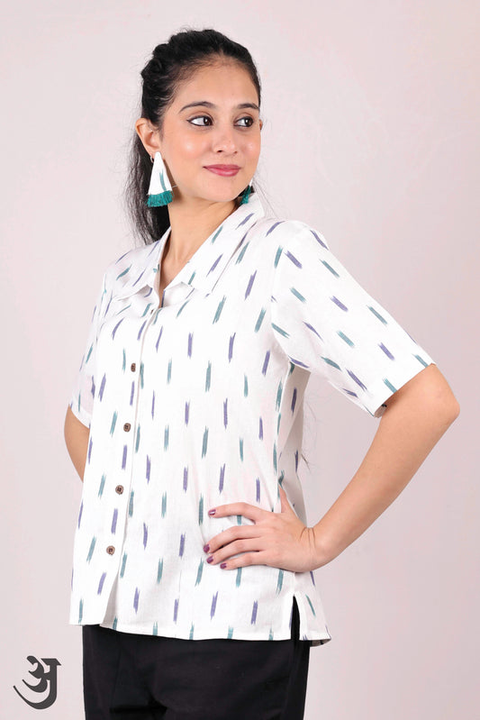 White Ikat Shirt Top