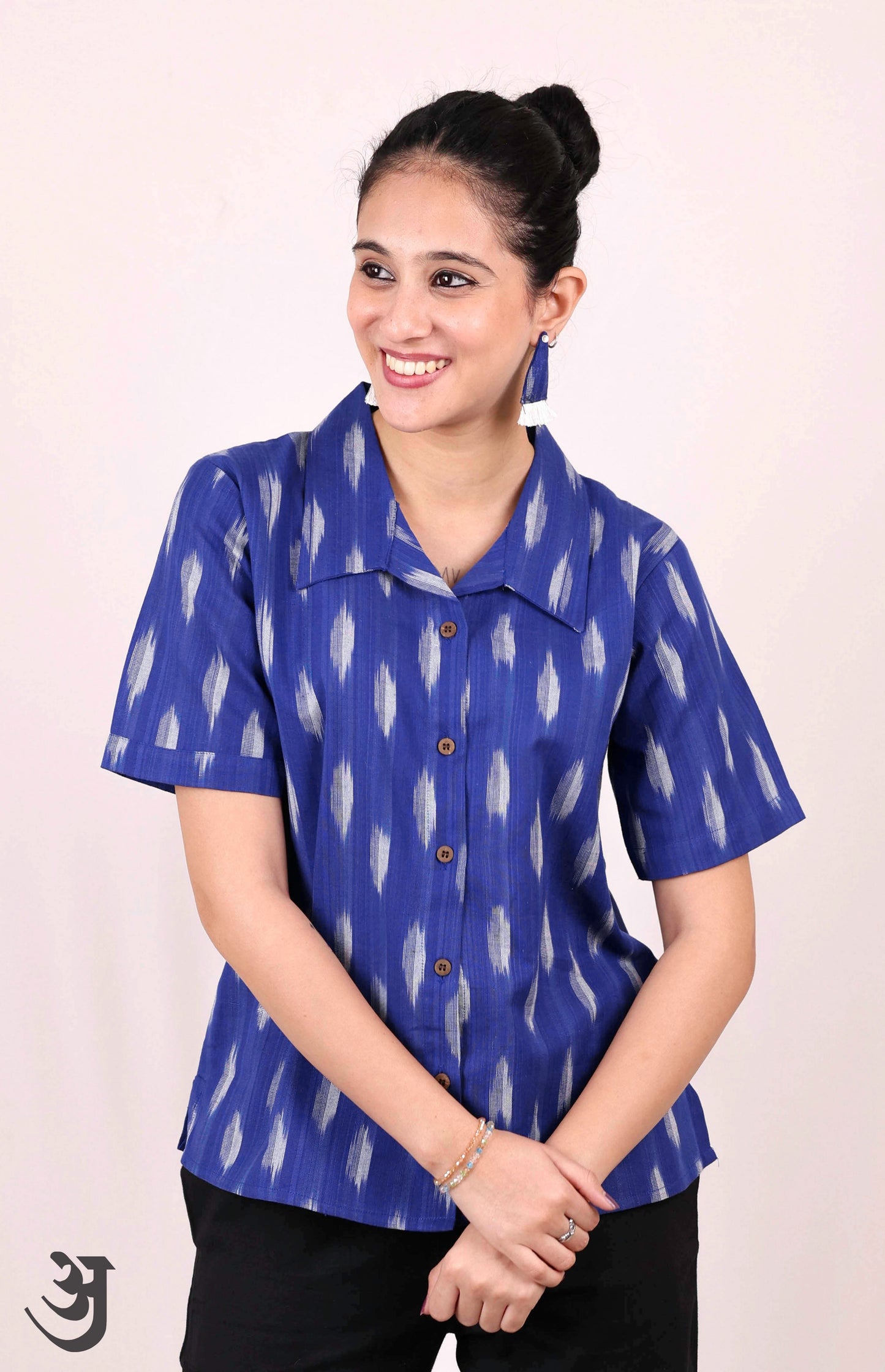 Blue Ikat Shirt Top