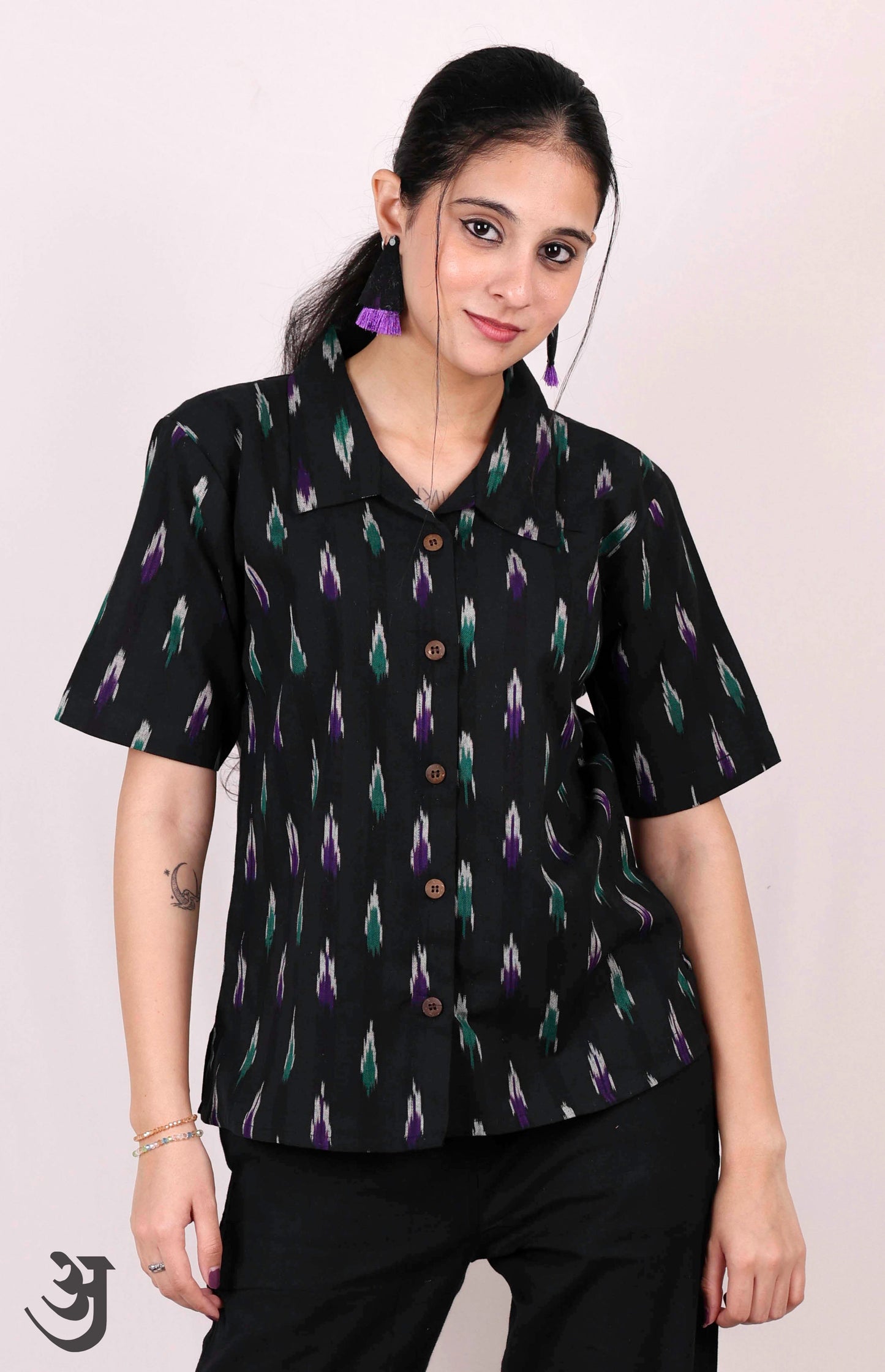 Black Ikat Shirt Top