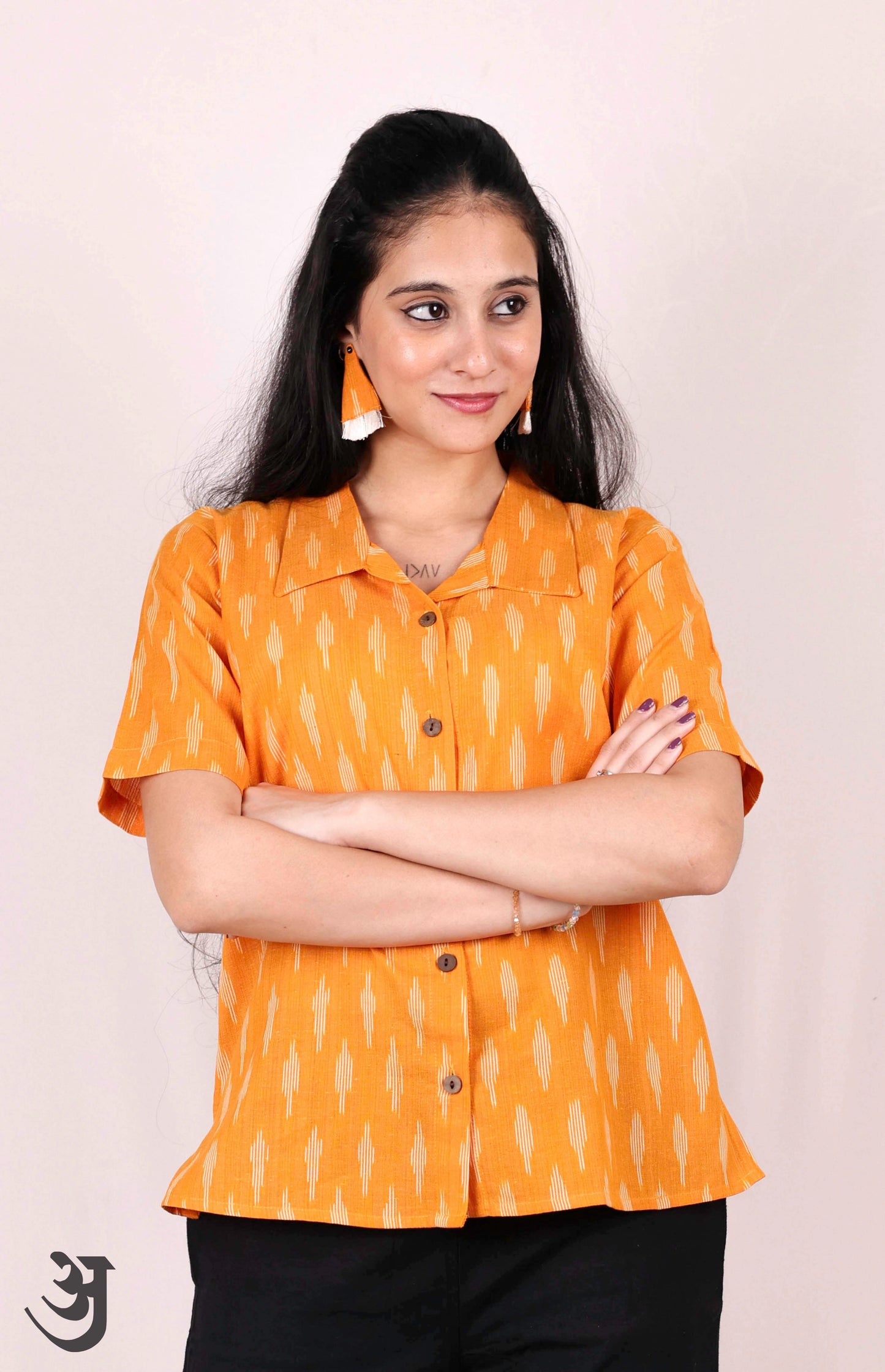 Orange Ikat Shirt Top