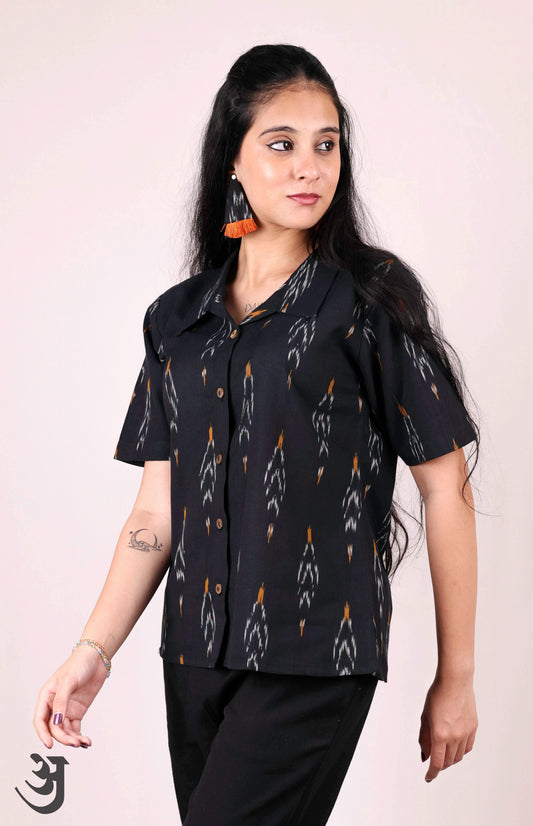 Black Ikat Shirt Top