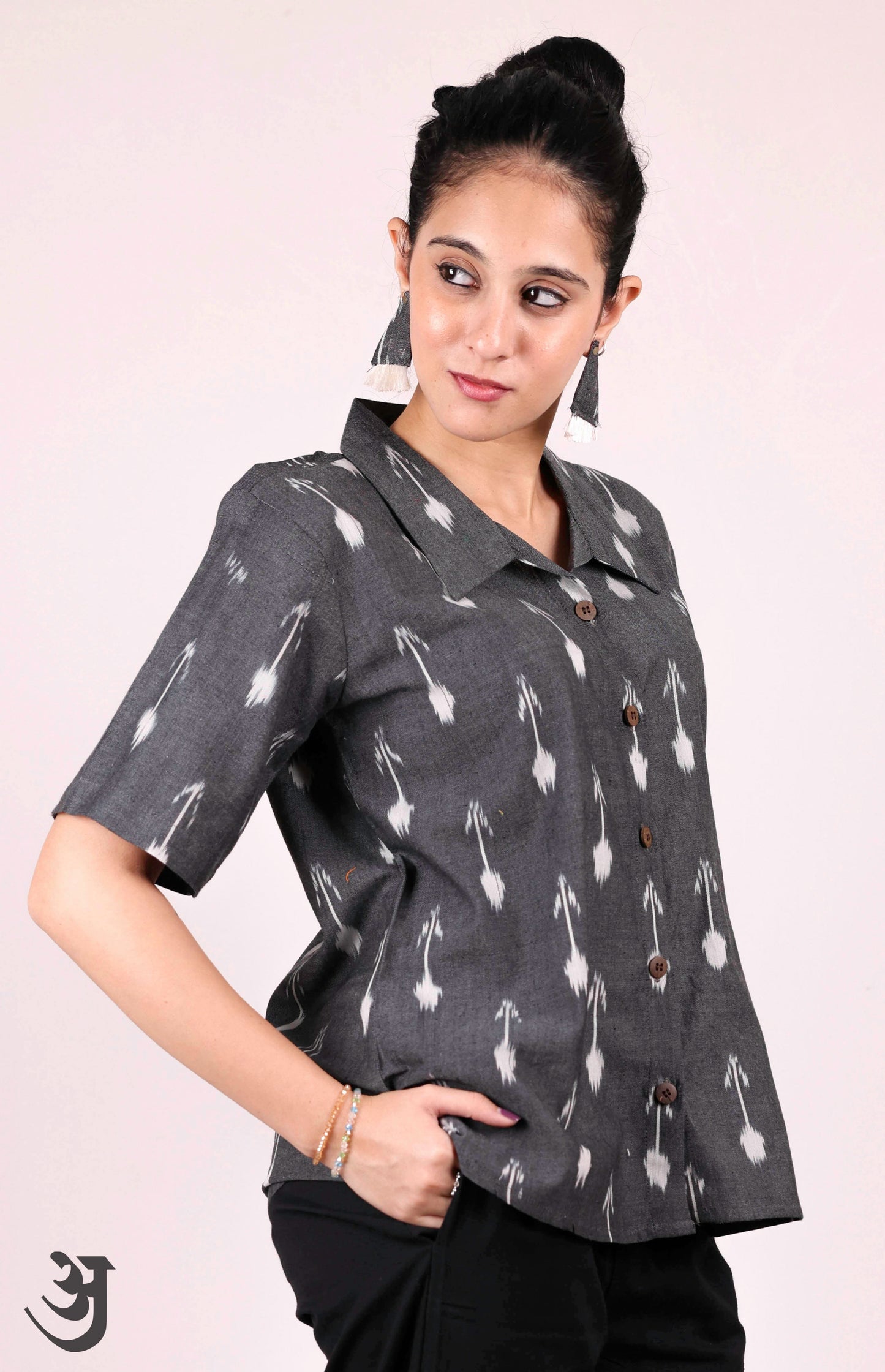 Dark Grey Ikat Shirt Top