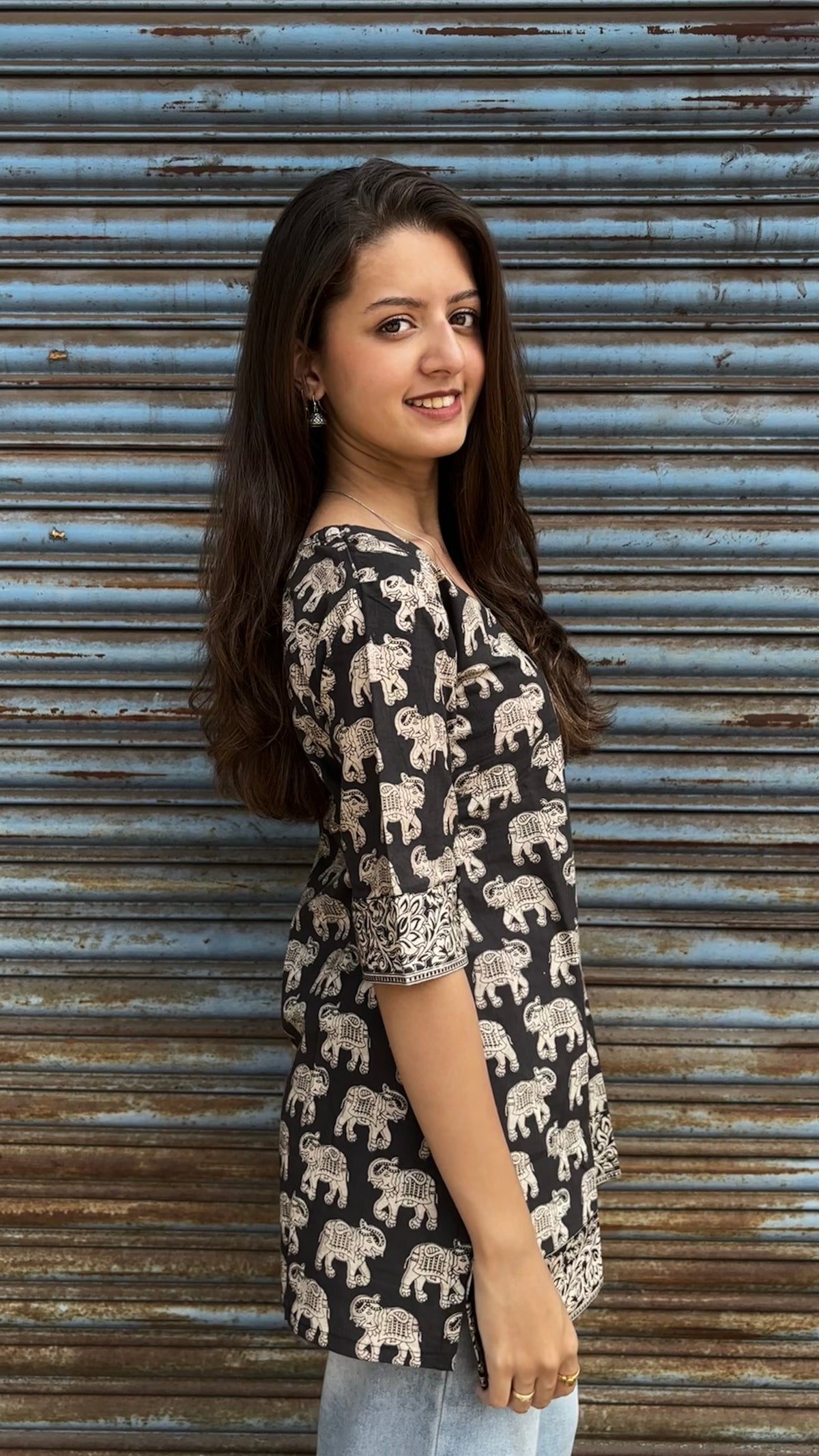Kalamkari black short top