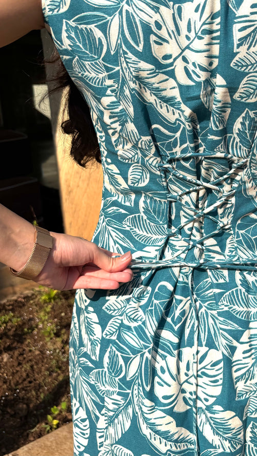 Blue Tropical Leaf Print