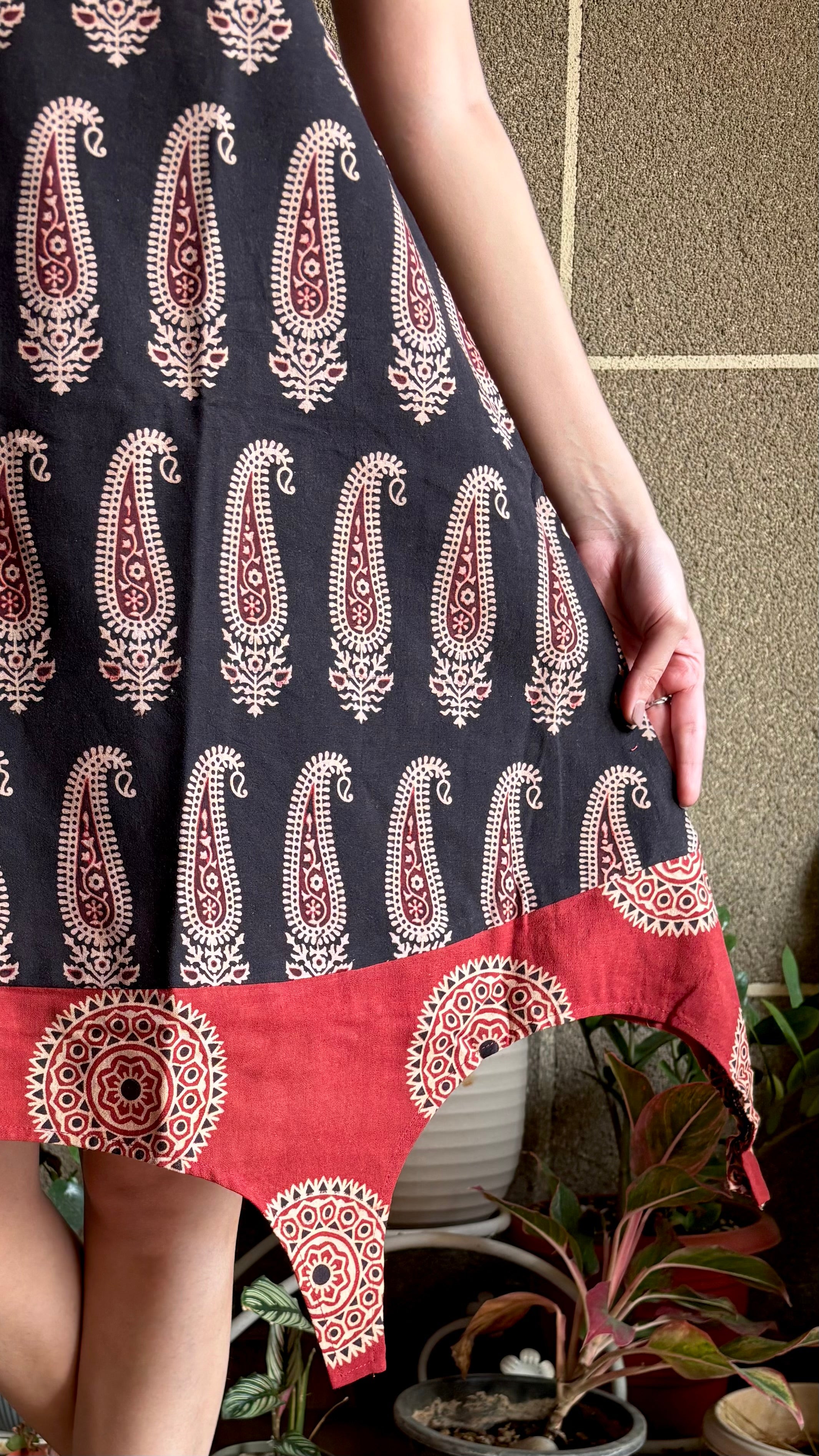 Black Paisley Dress (Dabu Block Print)