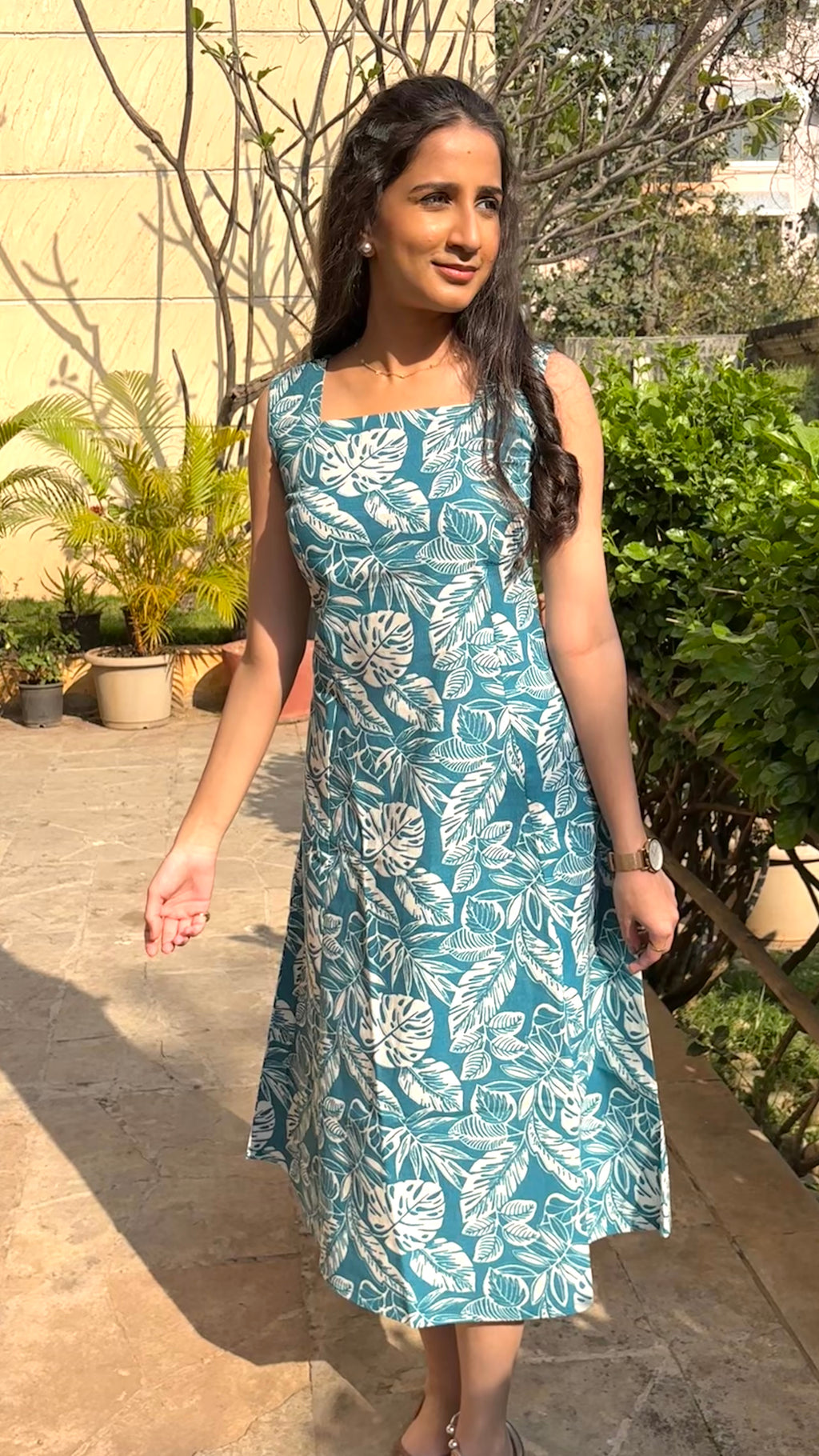 Blue Tropical Leaf Print