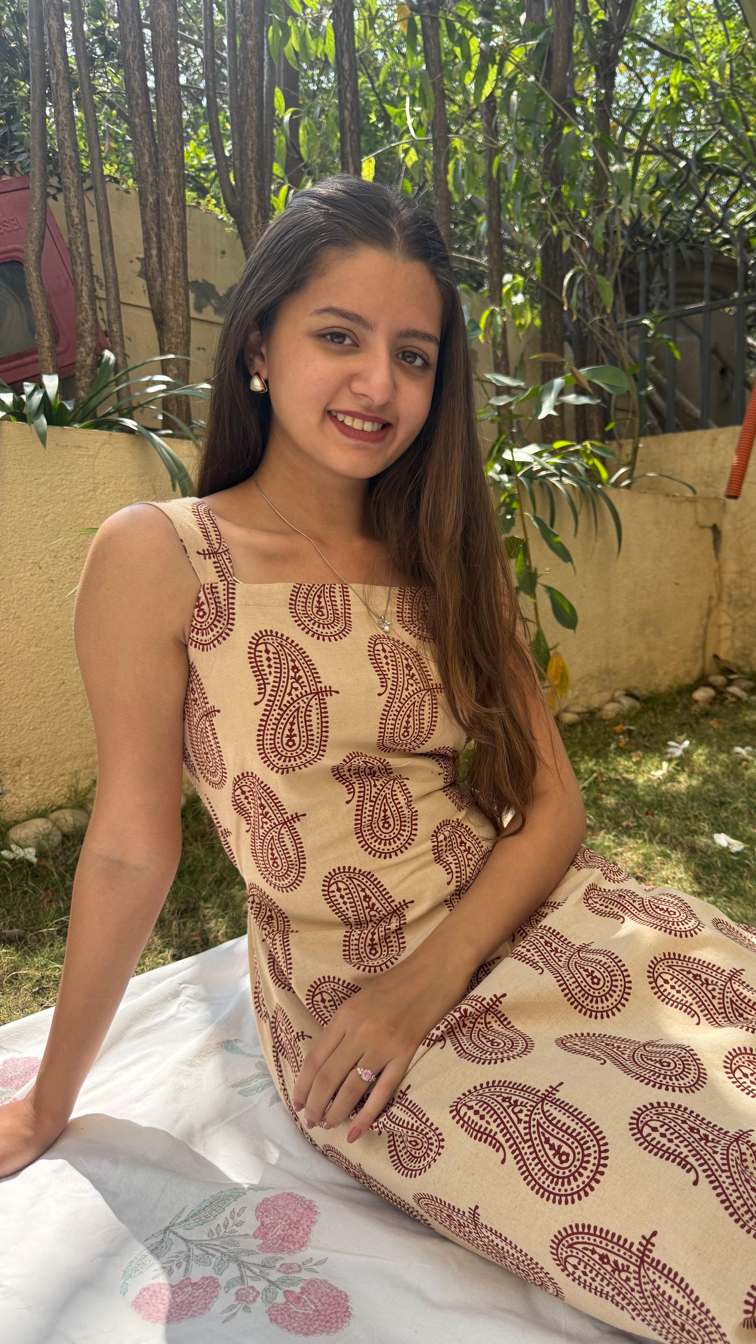 Cream Dabu Print One Piece