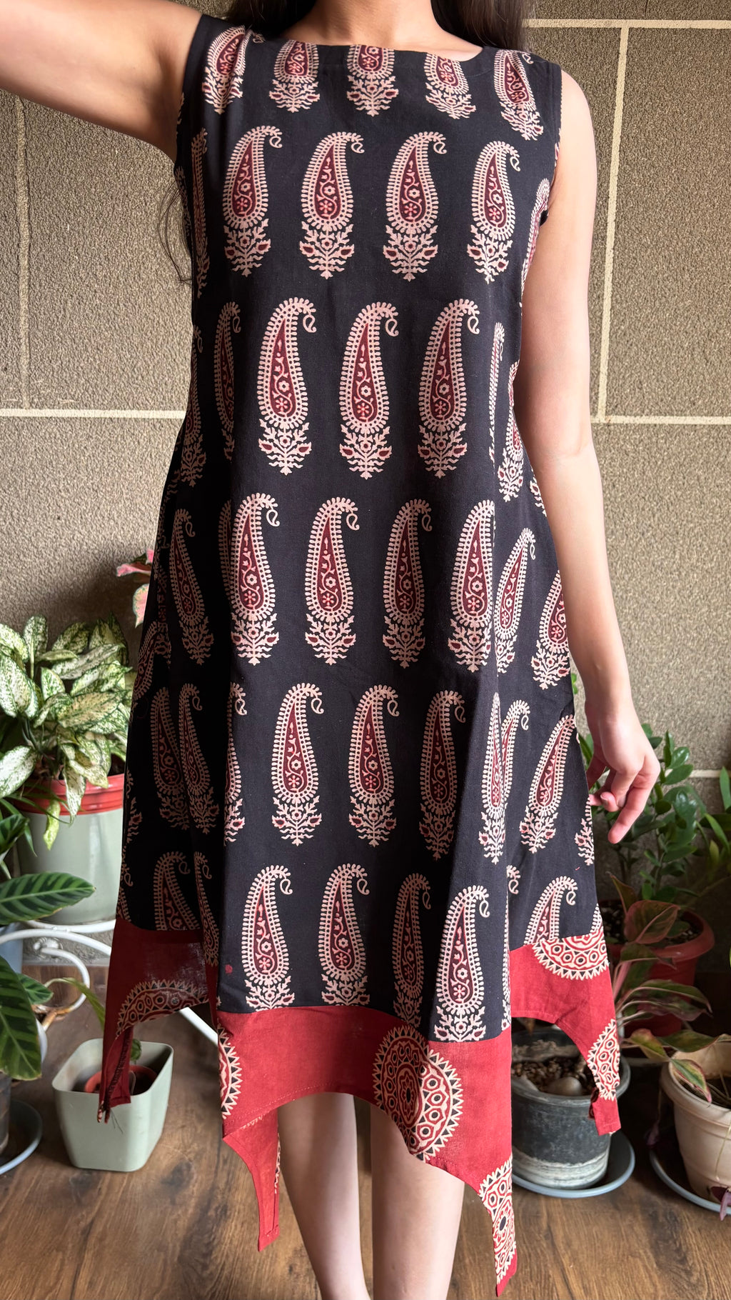 Black Paisley Dress (Dabu Block Print)
