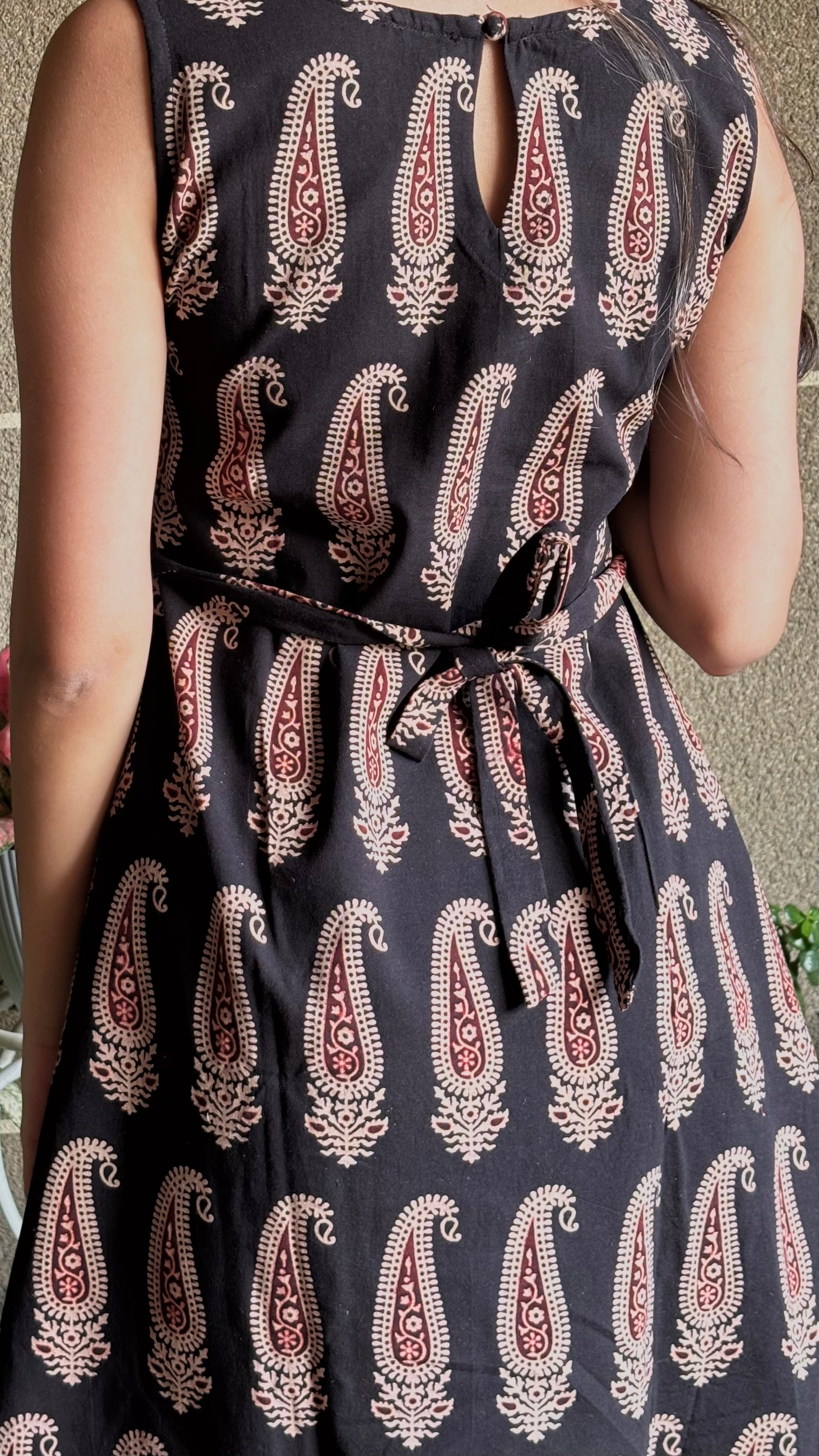 Black Paisley Dress (Dabu Block Print)