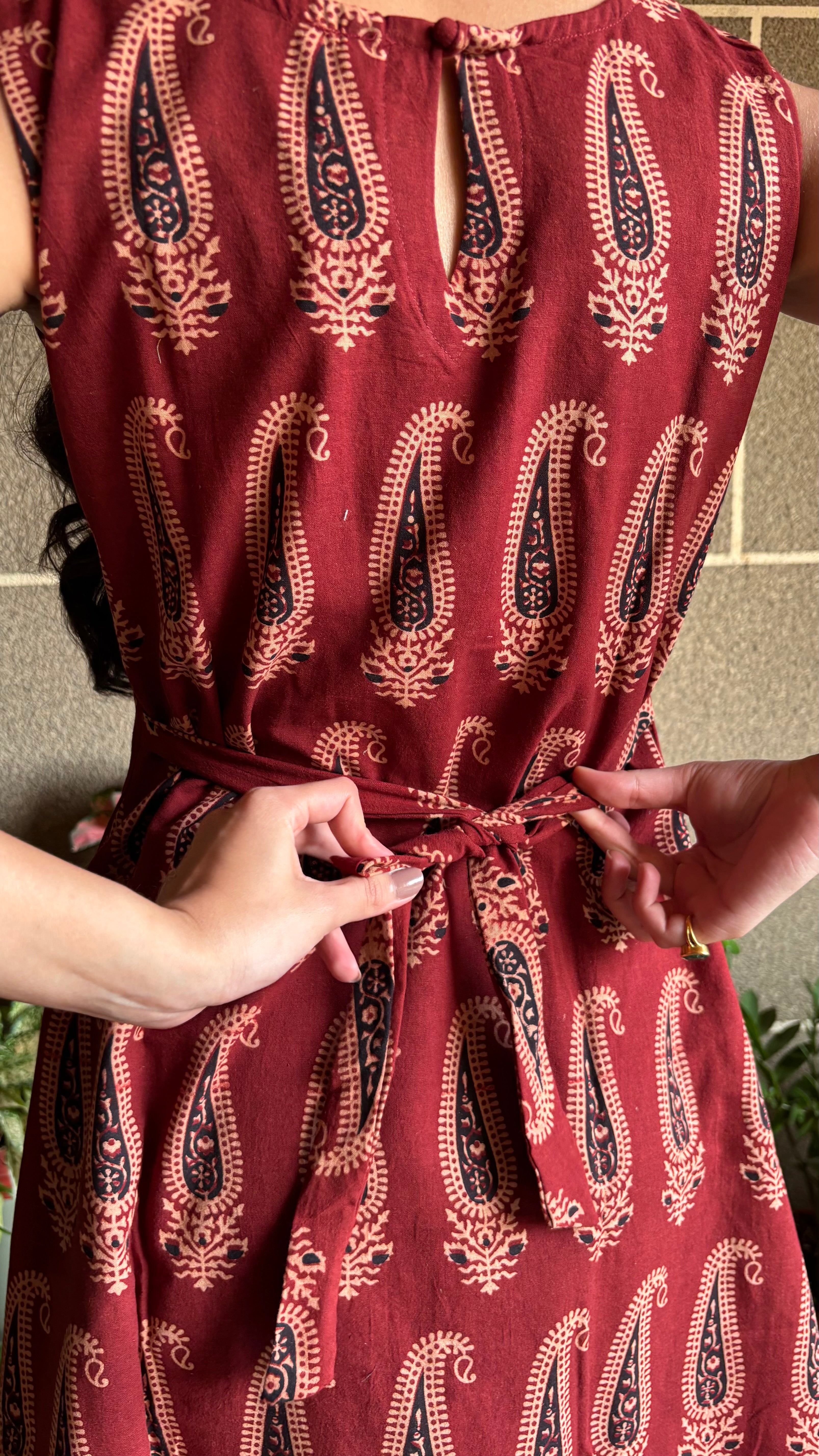 Maroon Paisley Dress (Dabu Block Print)