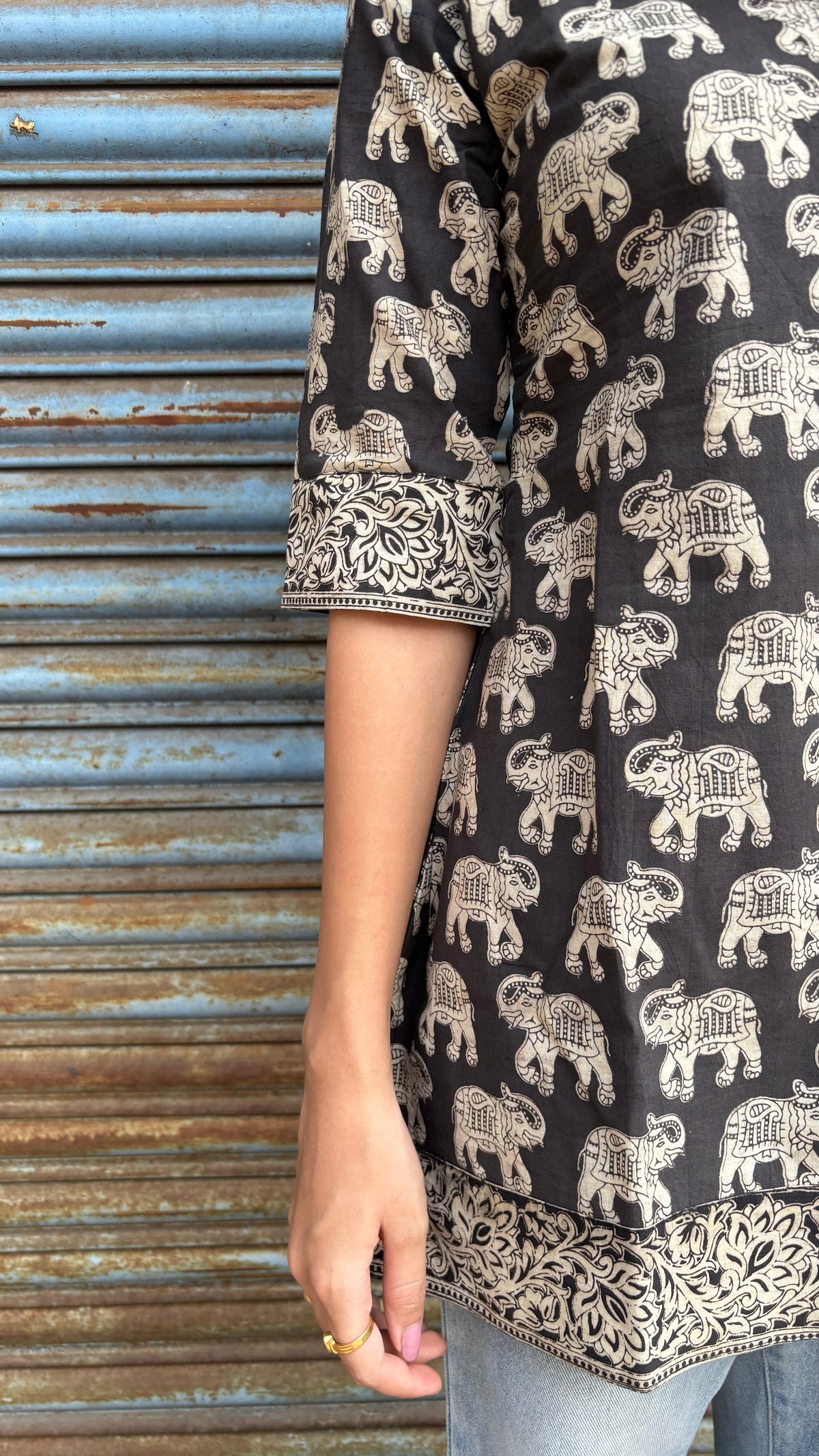 Kalamkari black short top