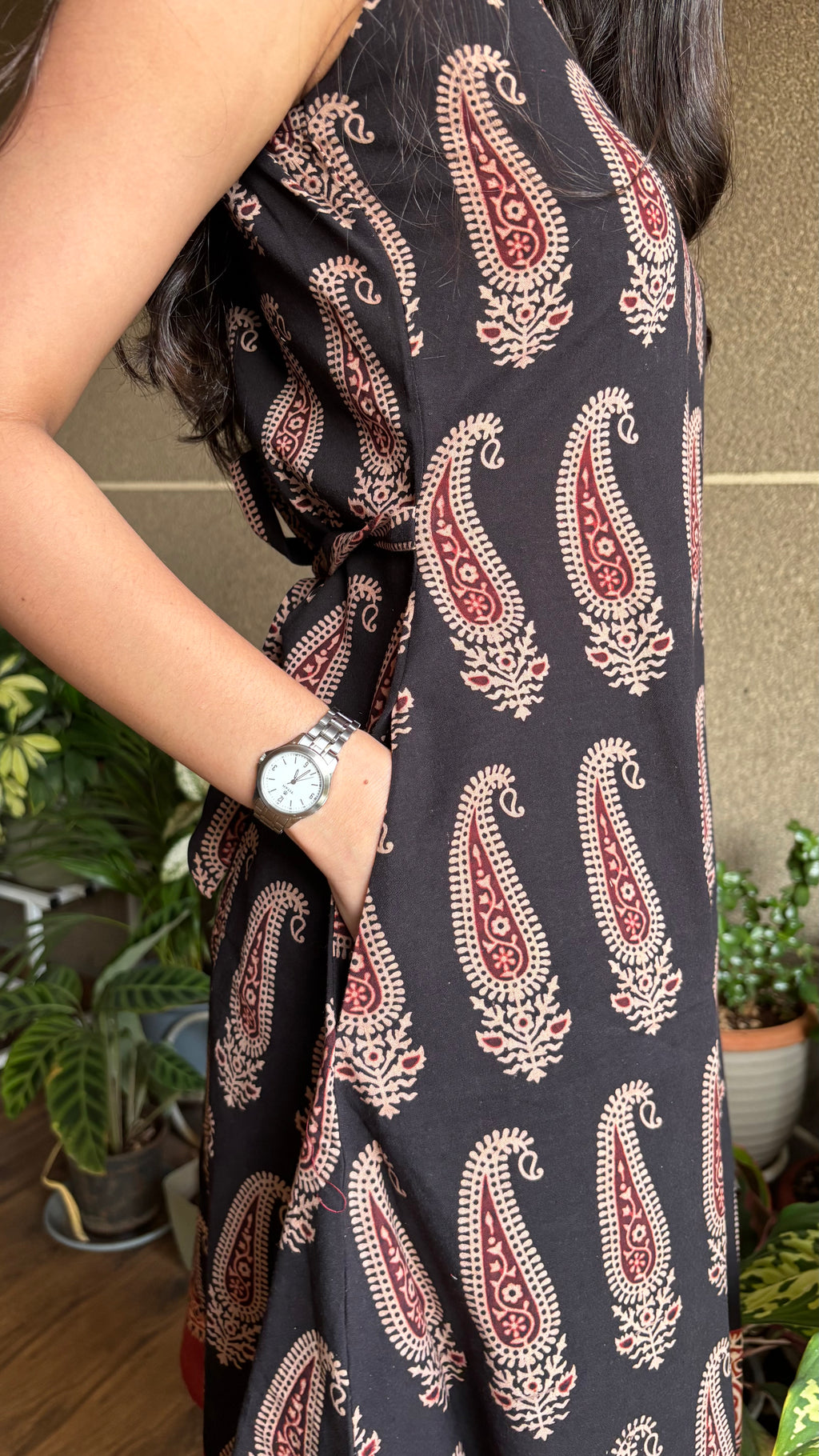 Black Paisley Dress (Dabu Block Print)