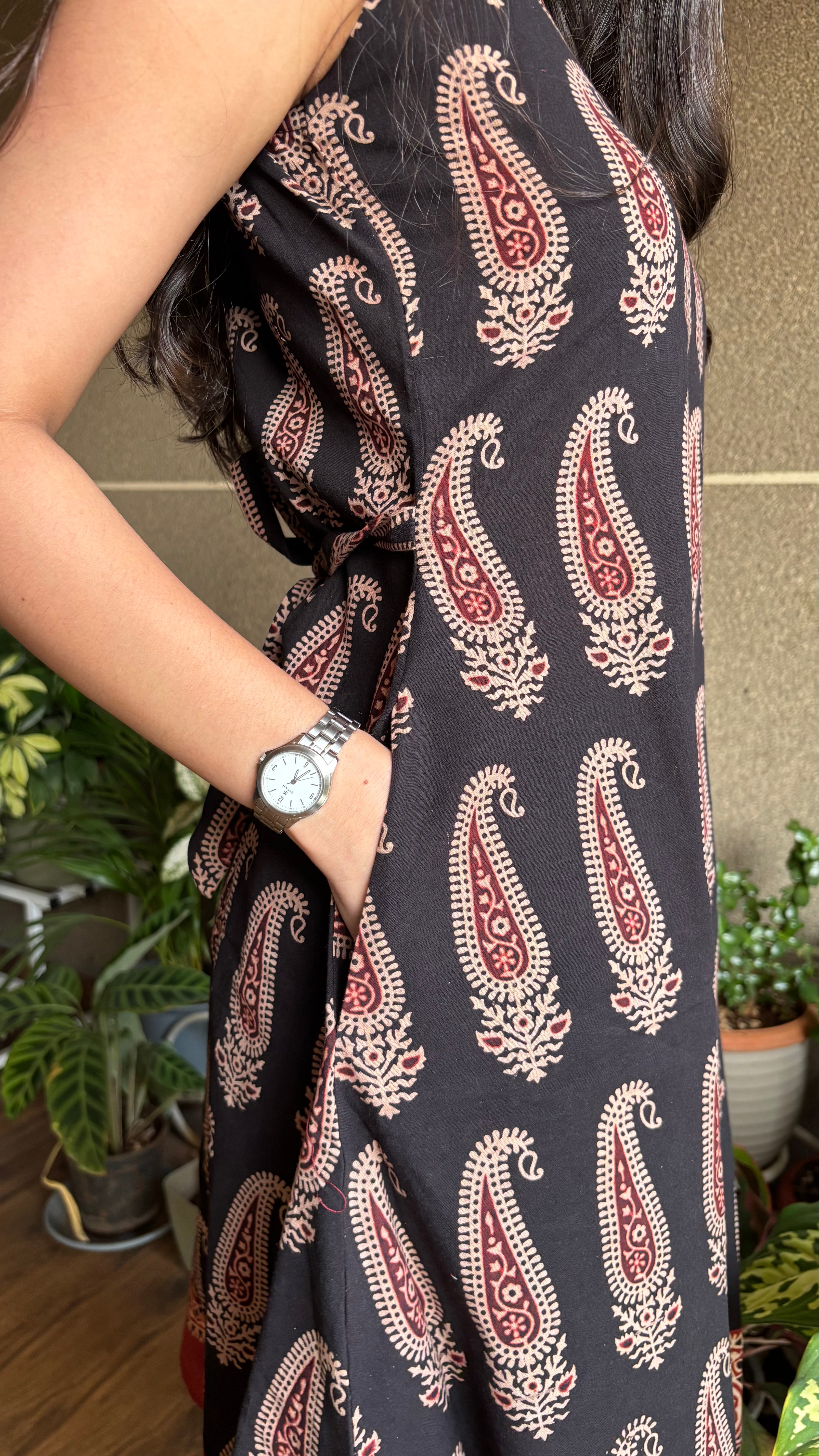 Black Paisley Dress (Dabu Block Print)