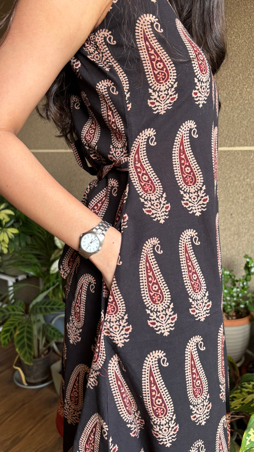 Black Paisley Dress (Dabu Block Print)
