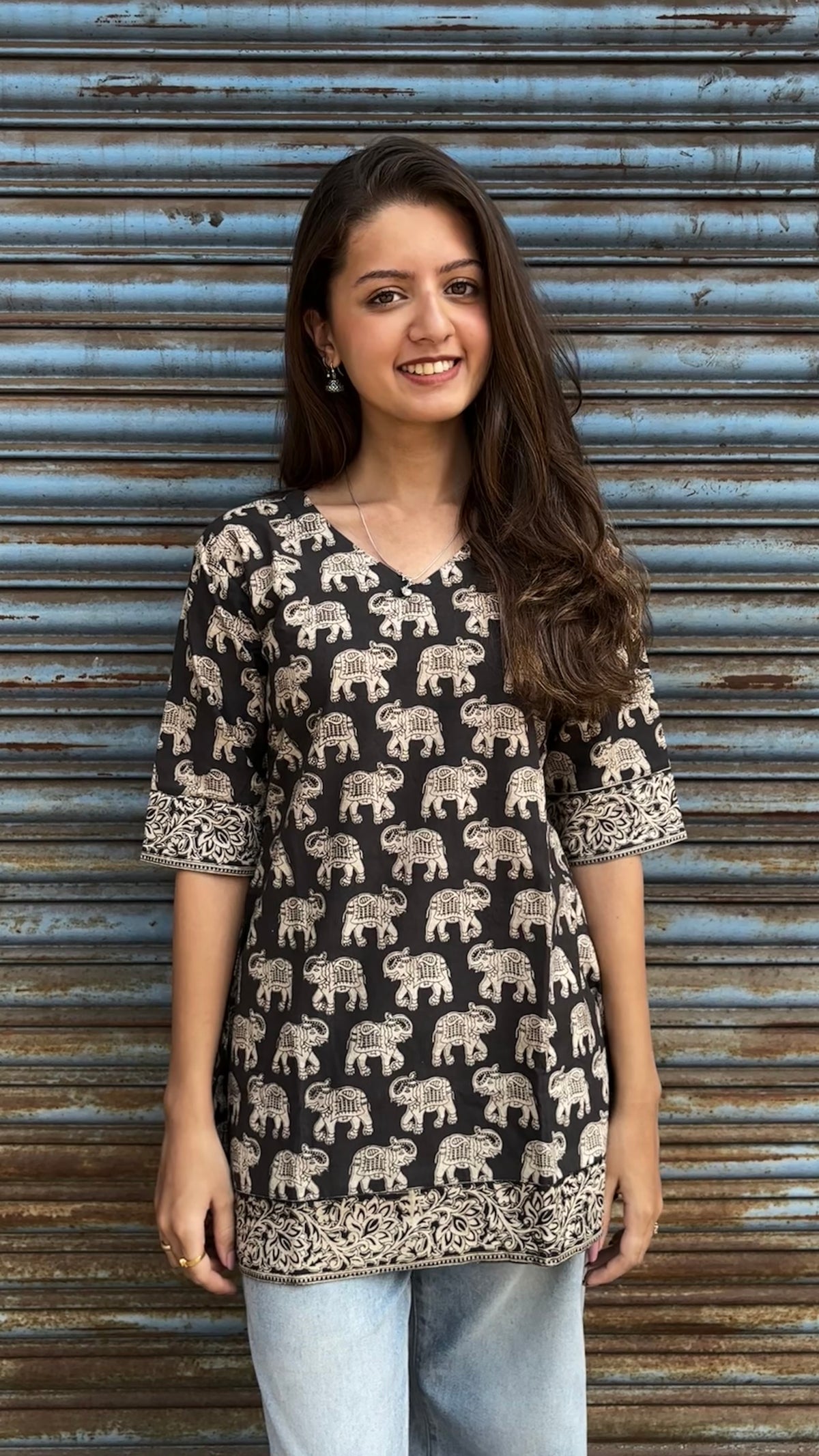 Kalamkari black short top