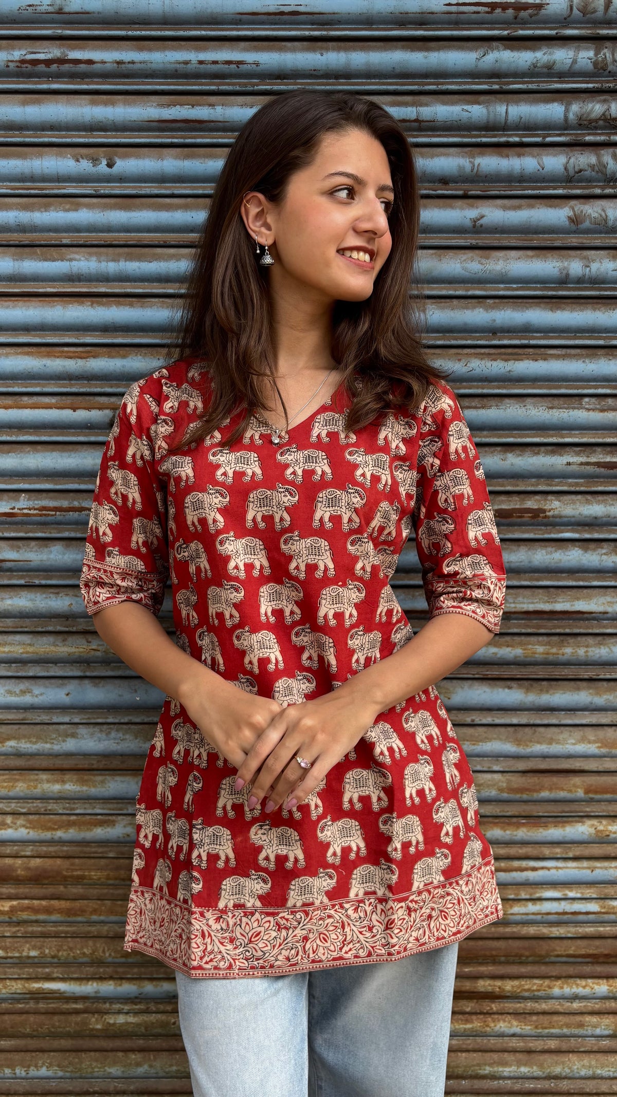 Kalamkari red short top