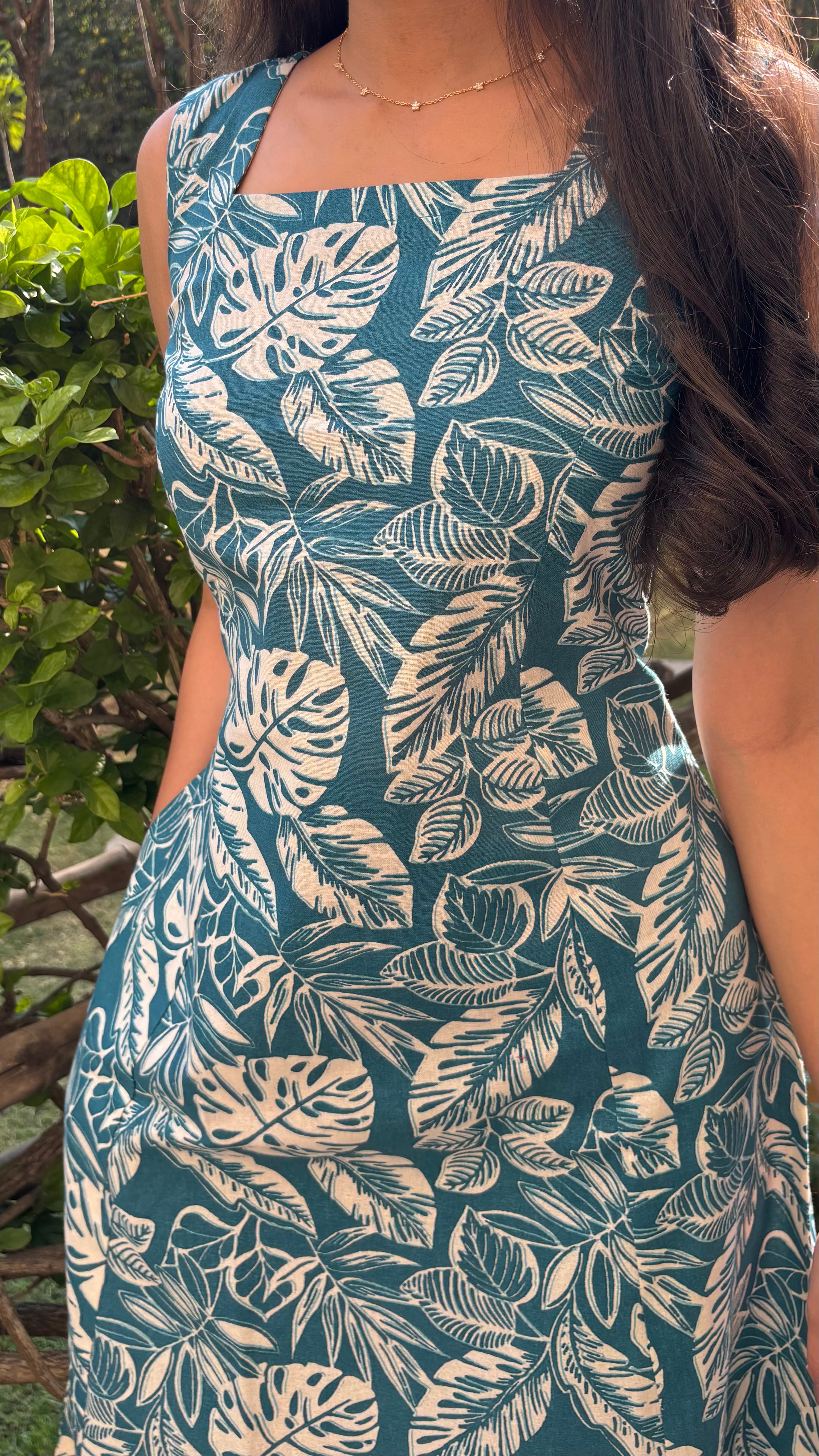 Blue Tropical Leaf Print