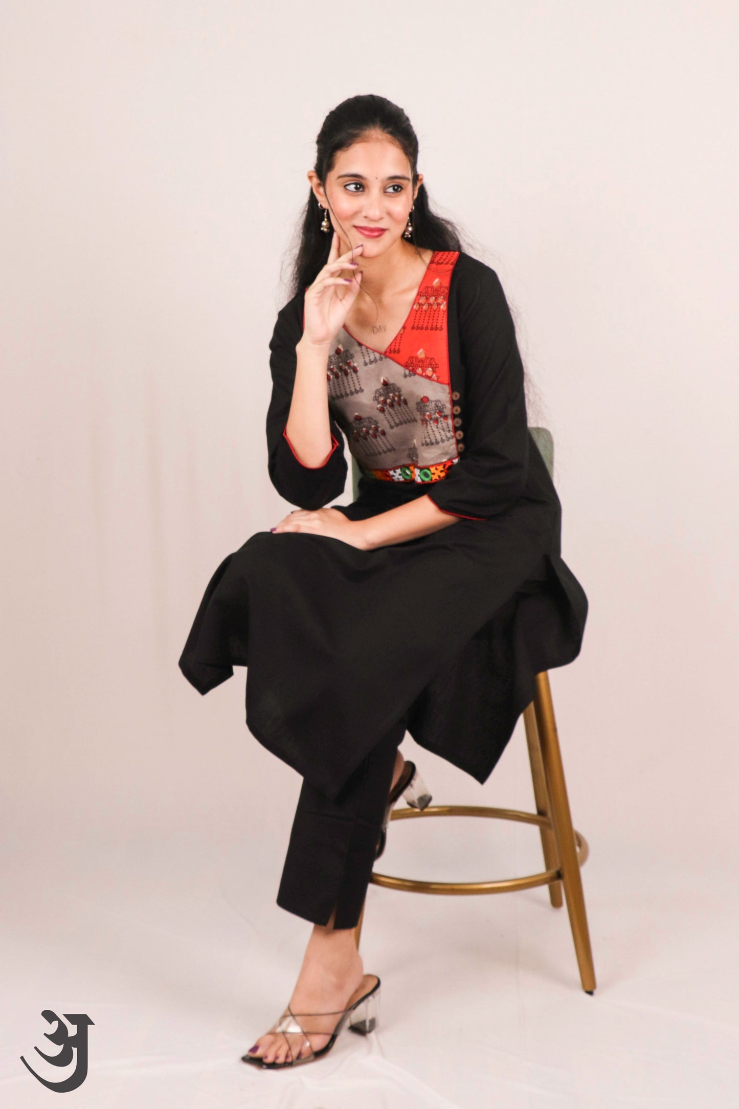 Black Cotton Kurti With Yoke