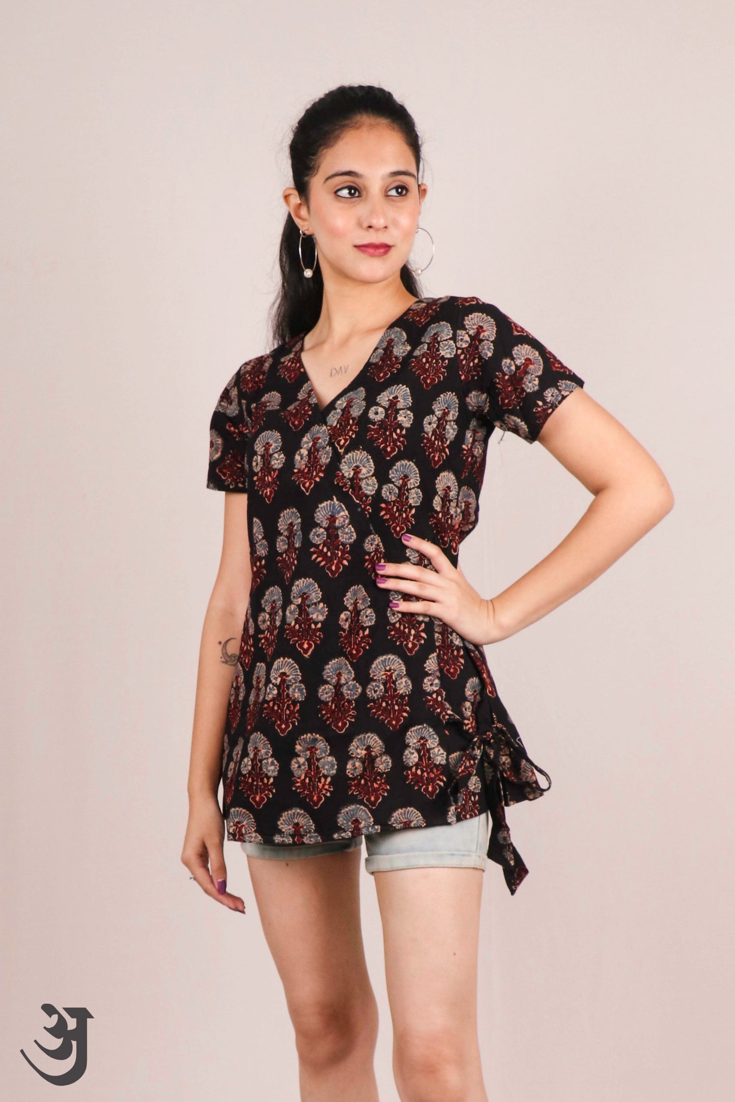 Black Ajrakh Short Top