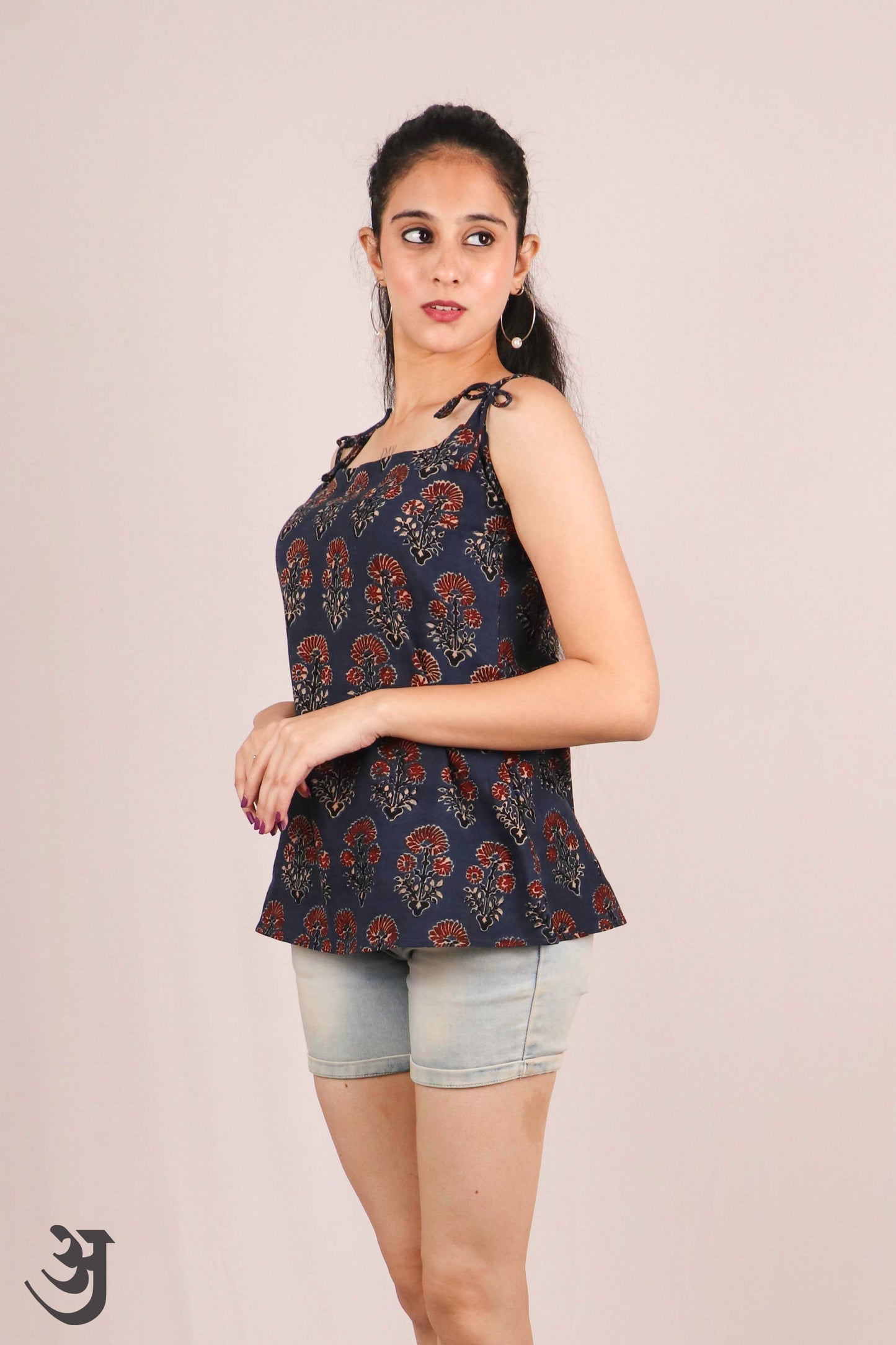 Blue Ajrakh Strap Short top