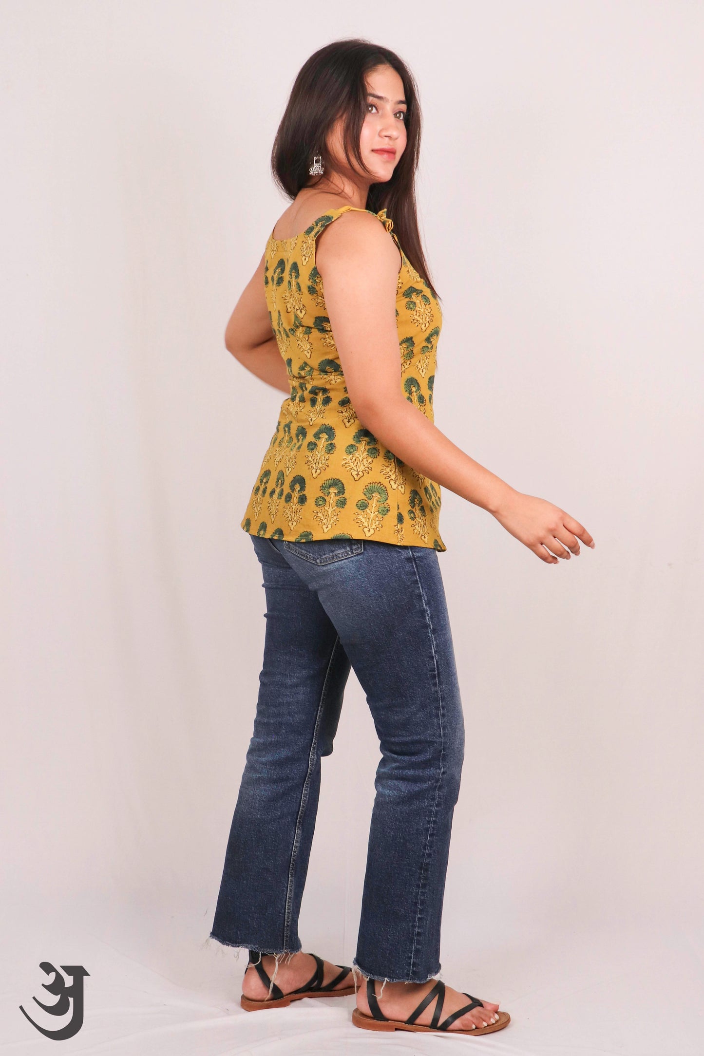 Yellow Ajrakh Short top