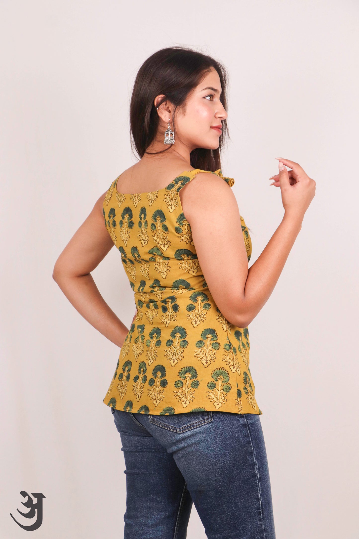 Yellow Ajrakh Short top