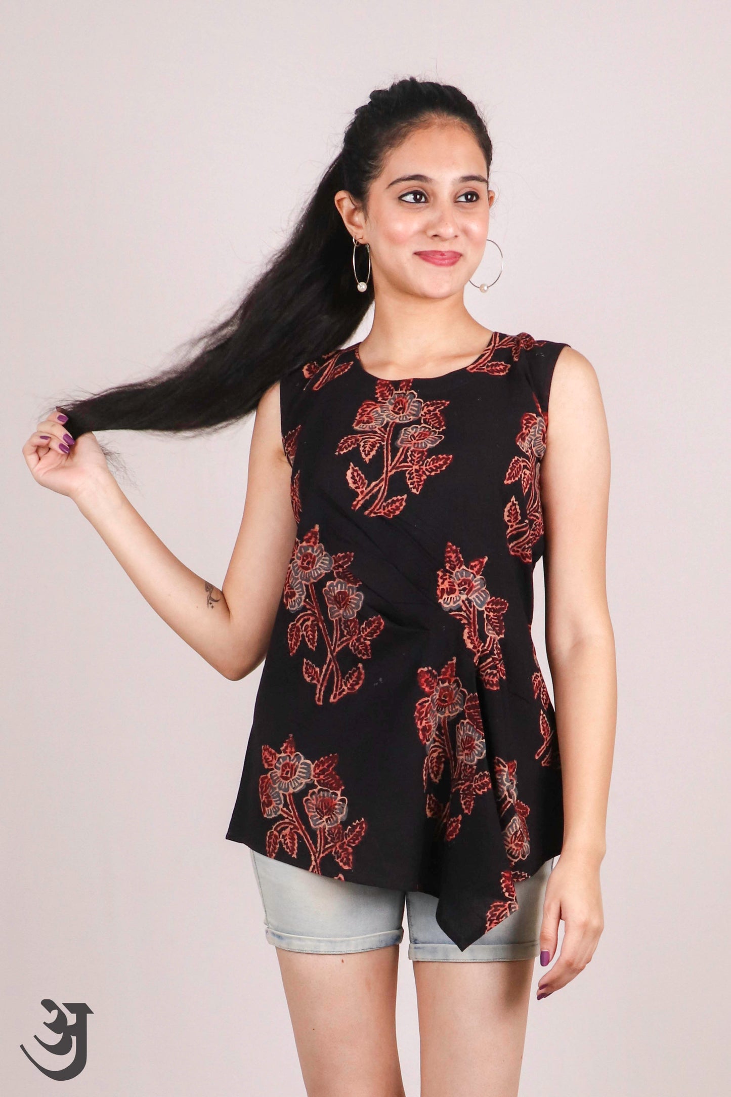 Black Ajrakh Short Top