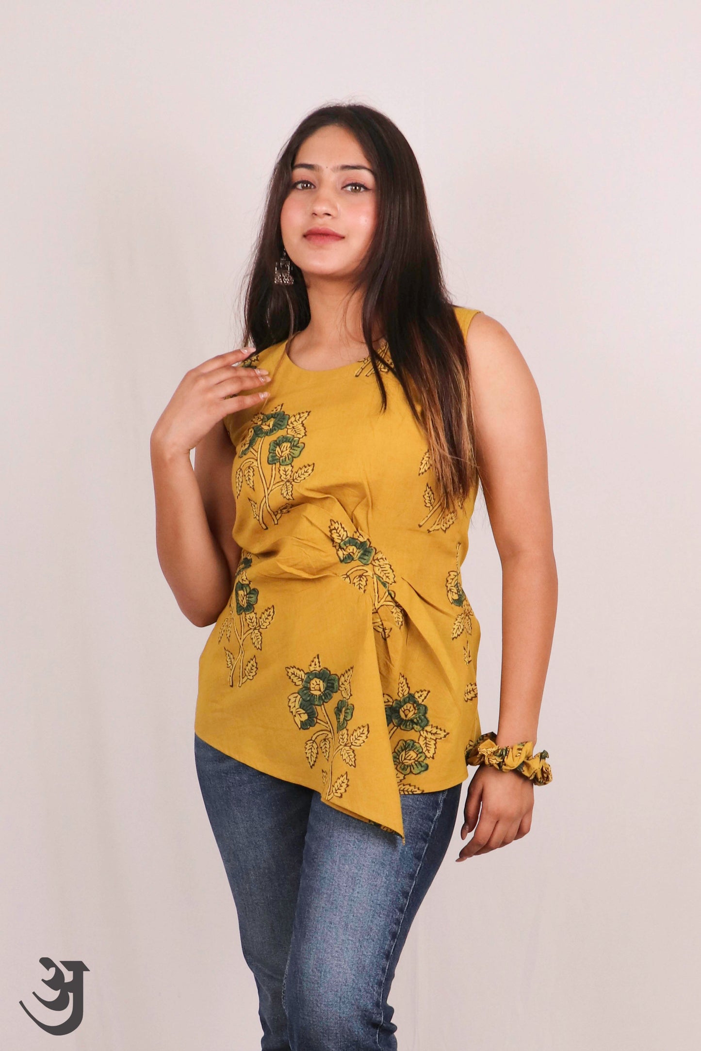 Yellow Ajrakh Short Top