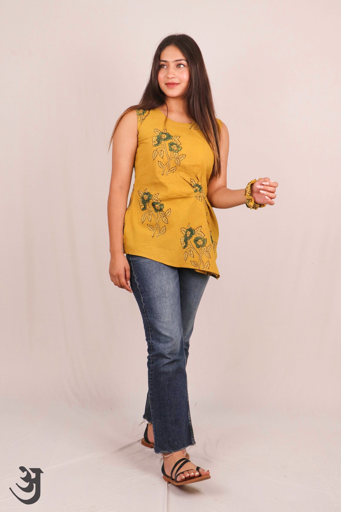 Yellow Ajrakh Short Top