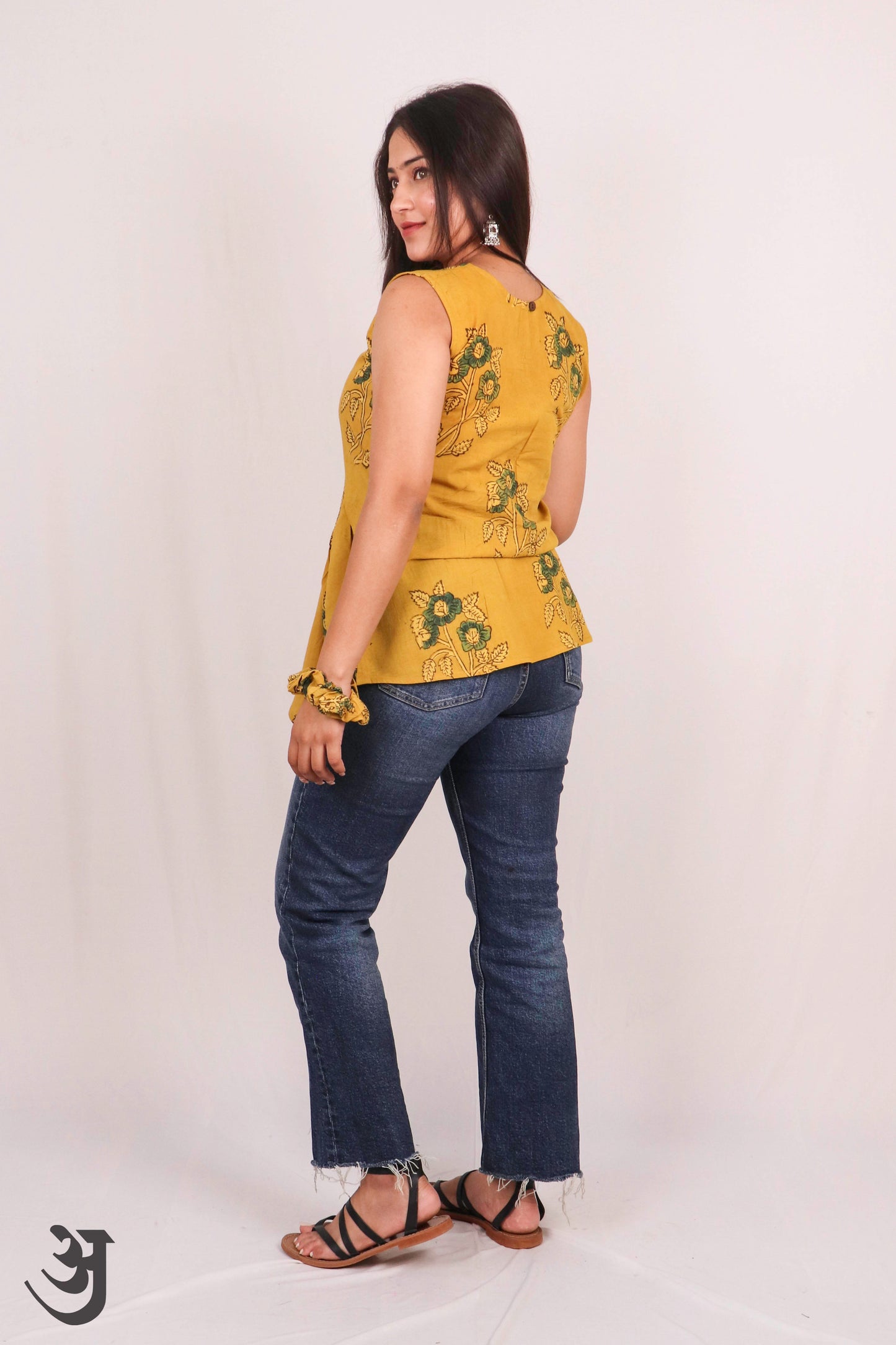 Yellow Ajrakh Short Top