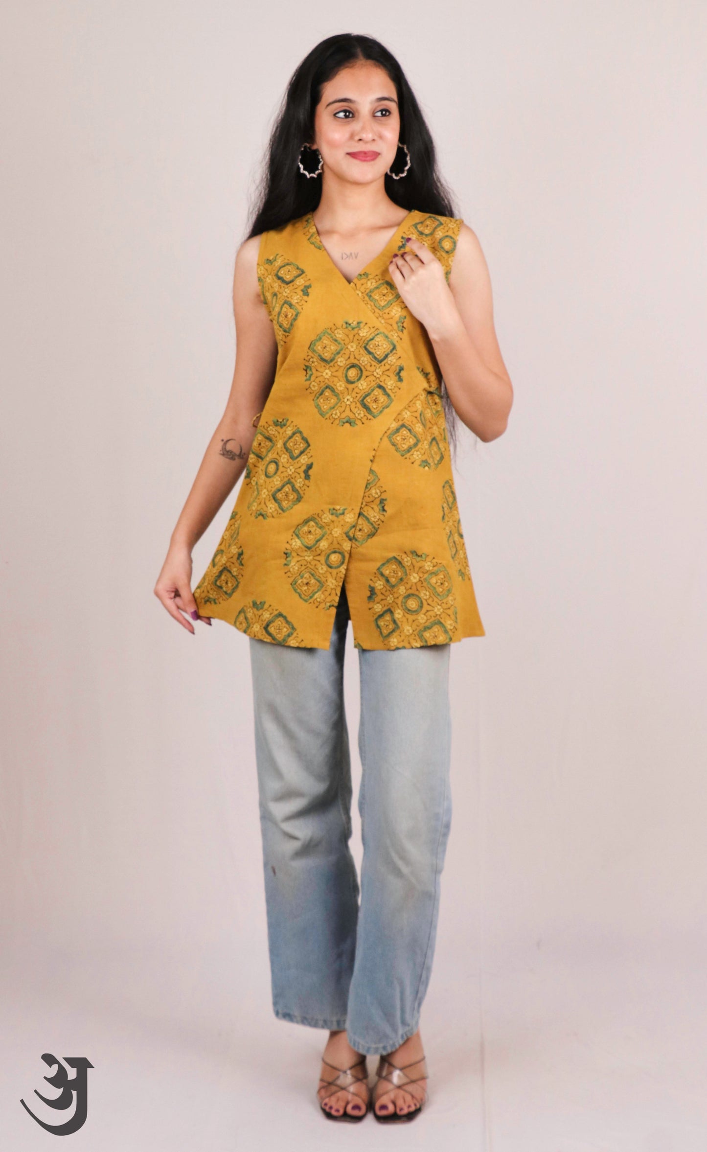 Yellow Ajrakh Short top