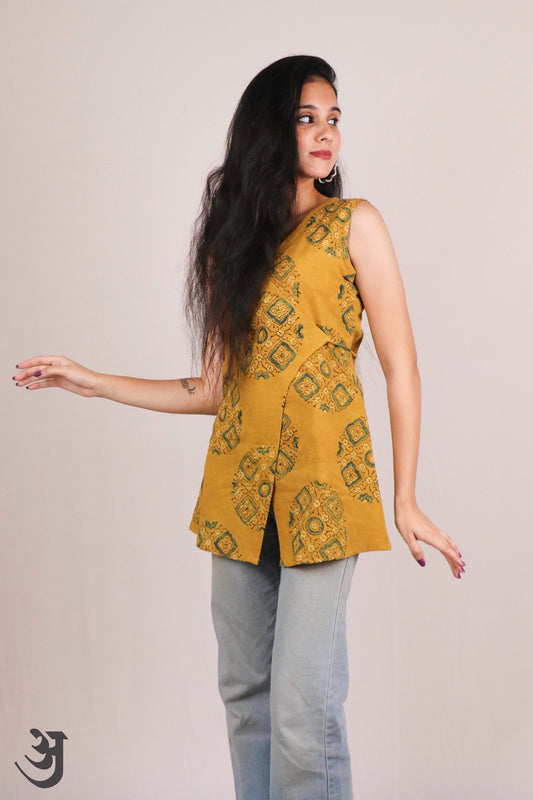 Yellow Ajrakh Short top