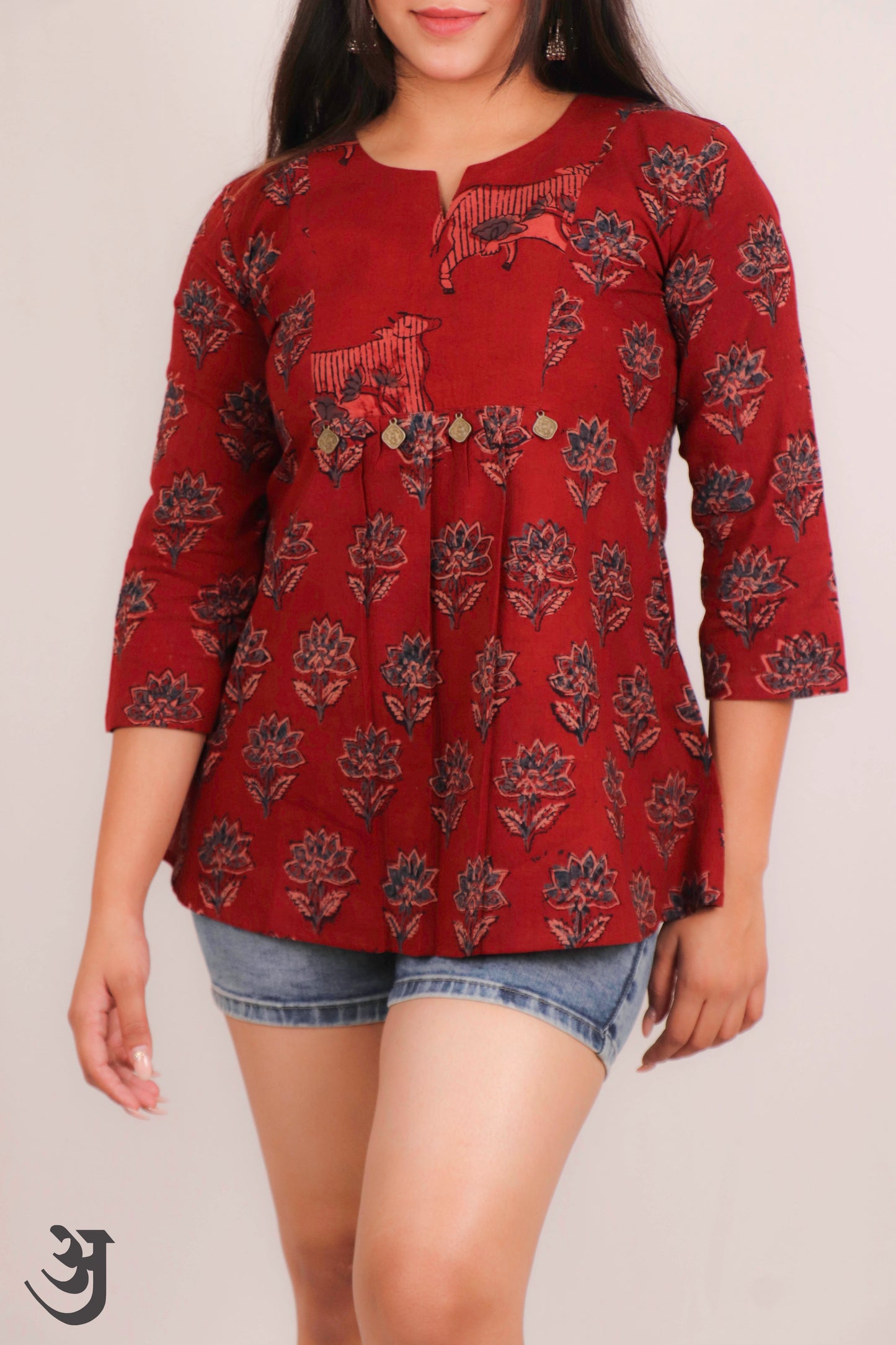 Maroon Ajrakh Short Top