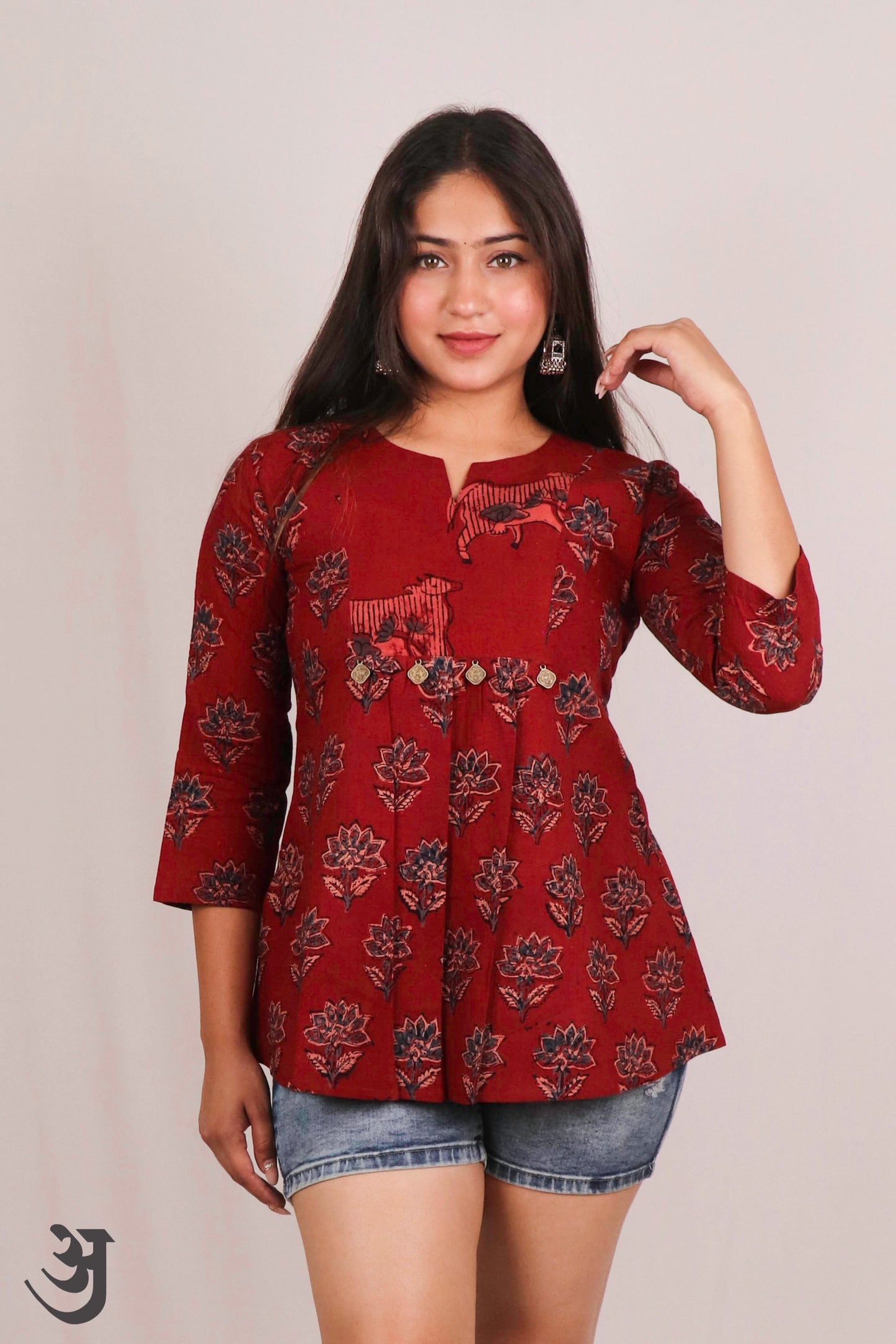 Maroon Ajrakh Short Top