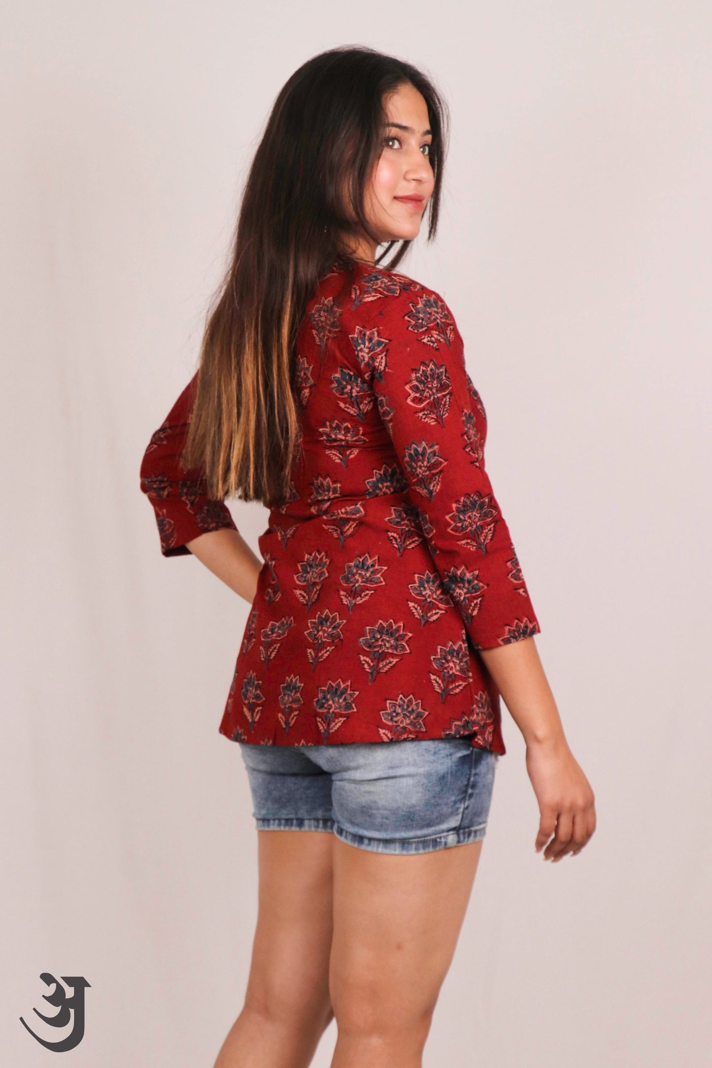 Maroon Ajrakh Short Top