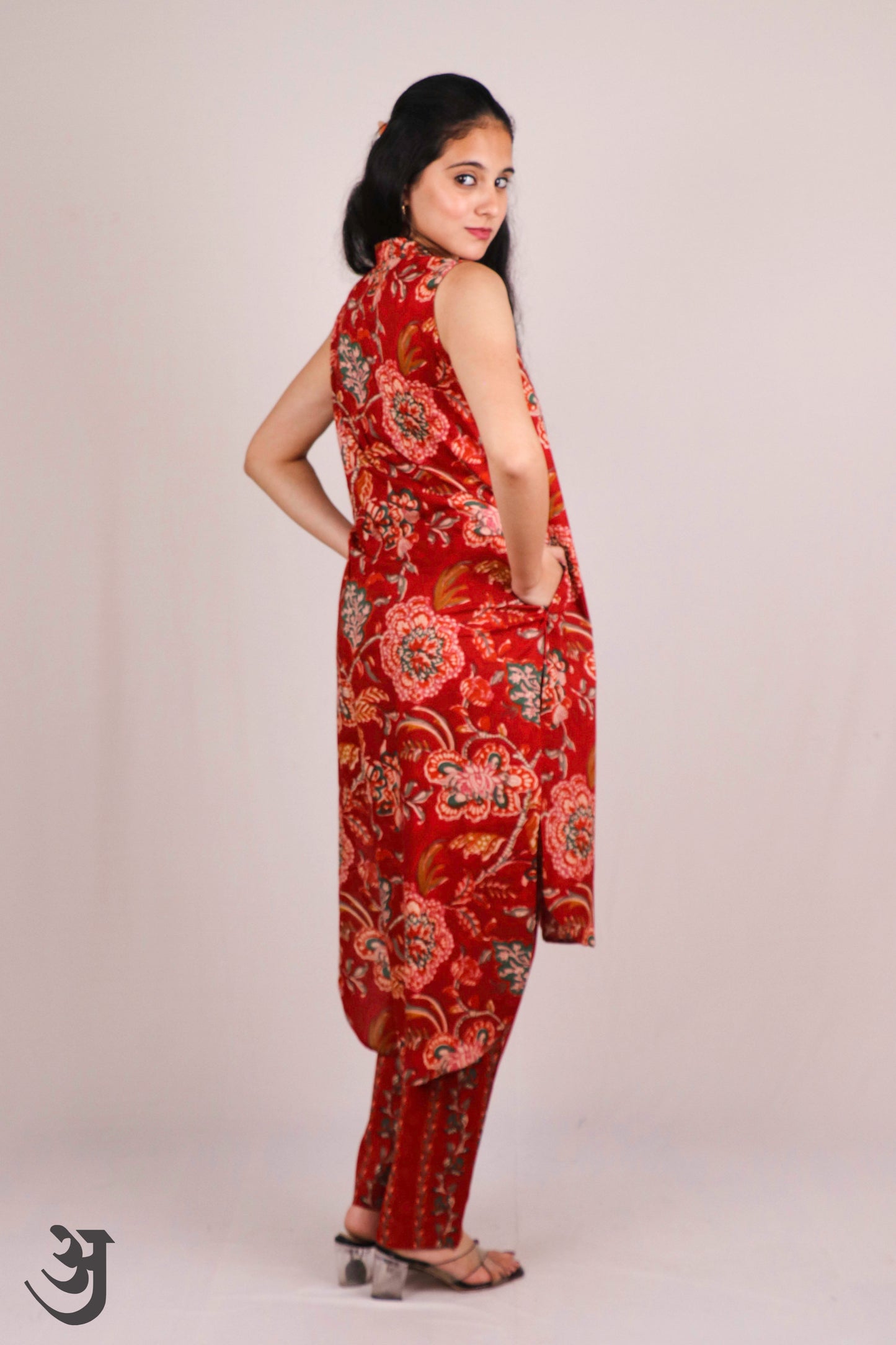 Red Block Printed Pant Top Set