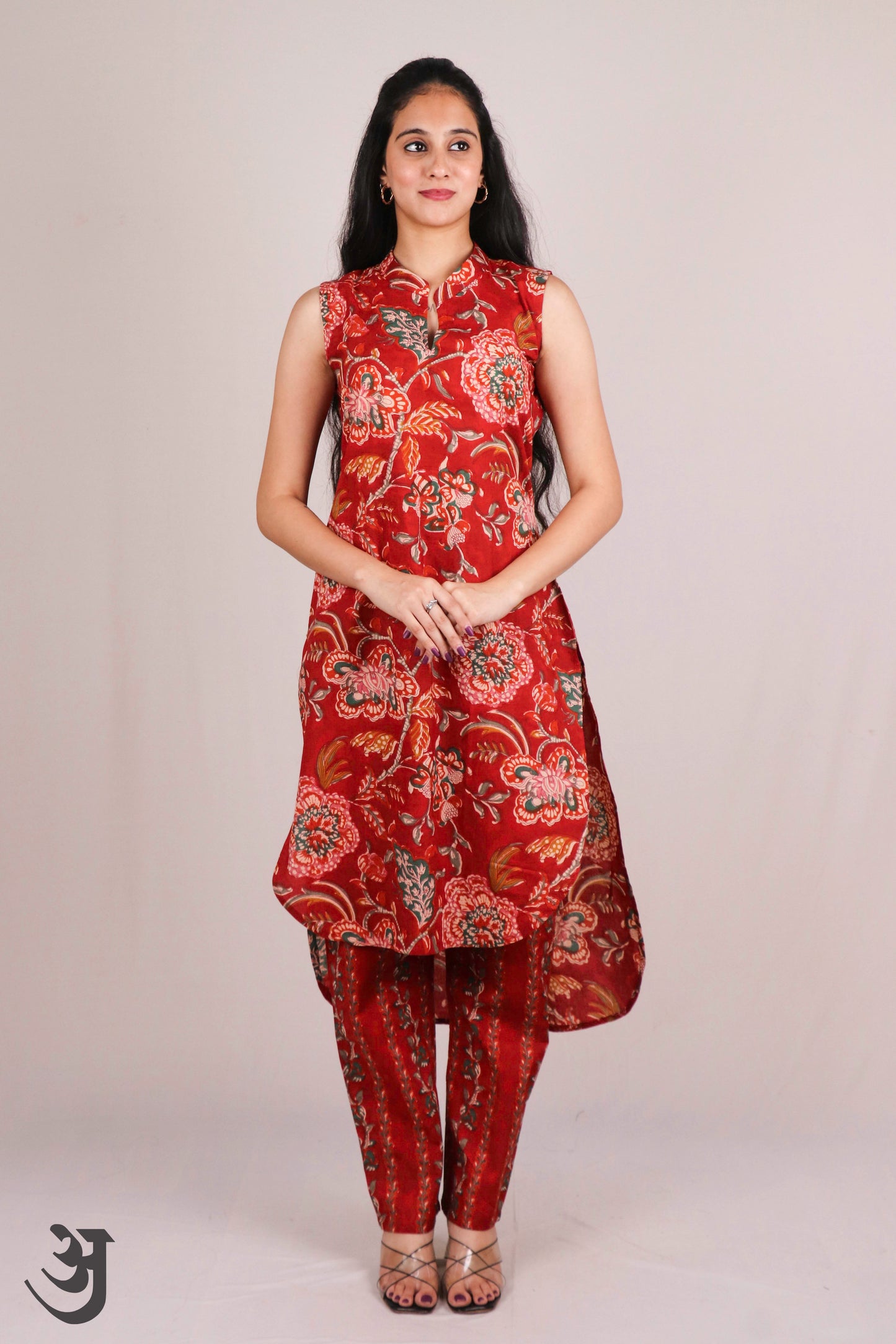 Red Block Printed Pant Top Set