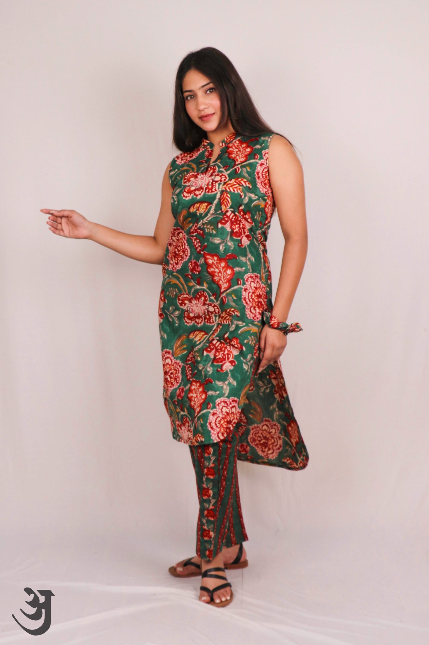 Green Block Printed Pant Top Set