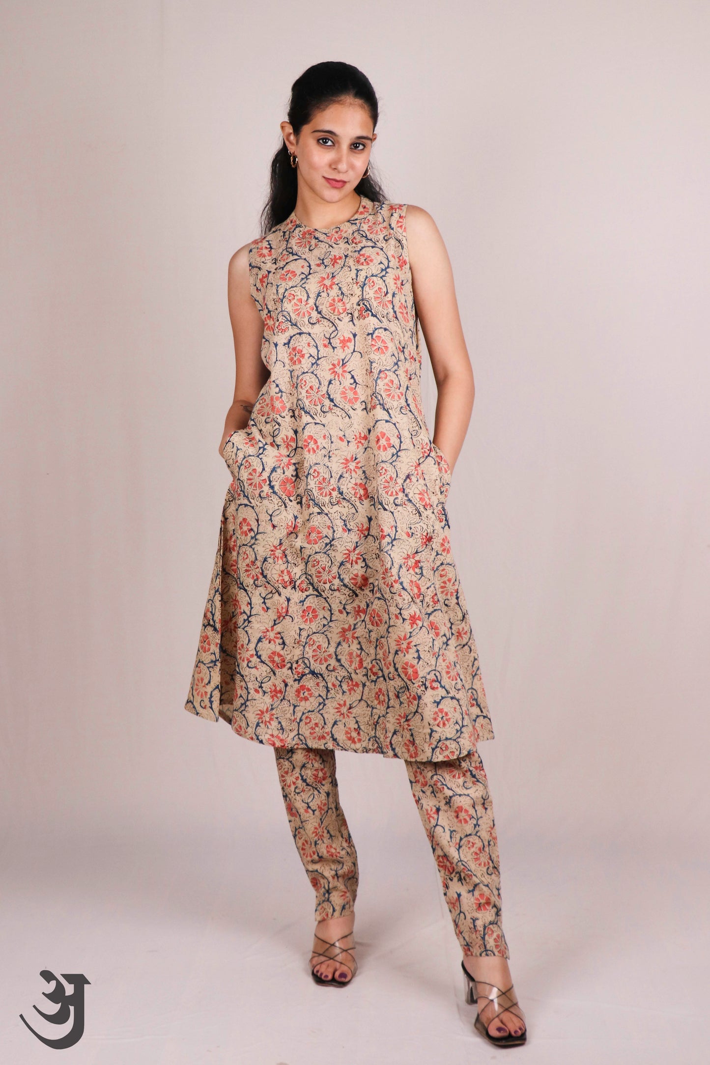 Beige Kalamkari Pant Top Set