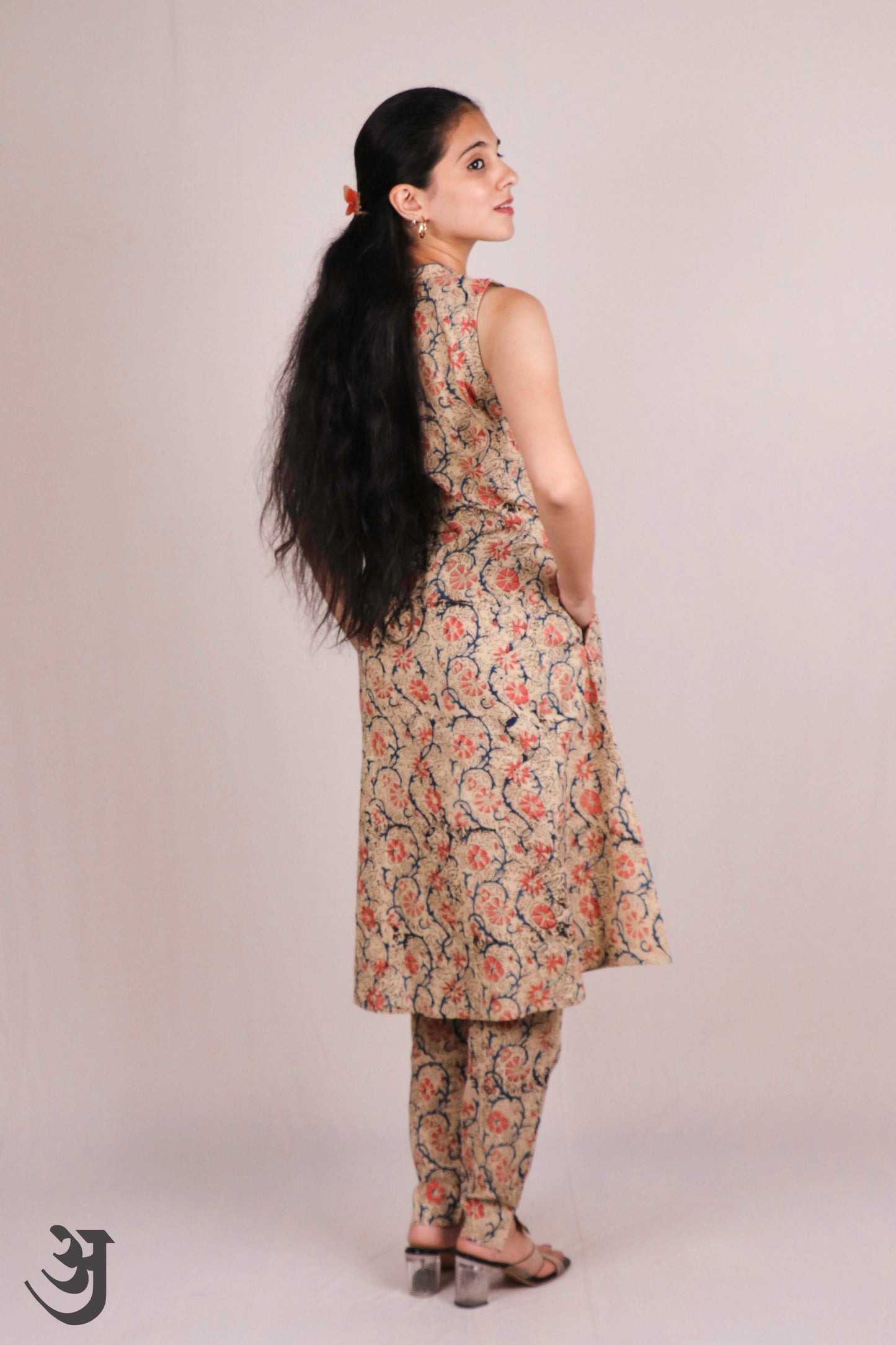 Beige Kalamkari Pant Top Set