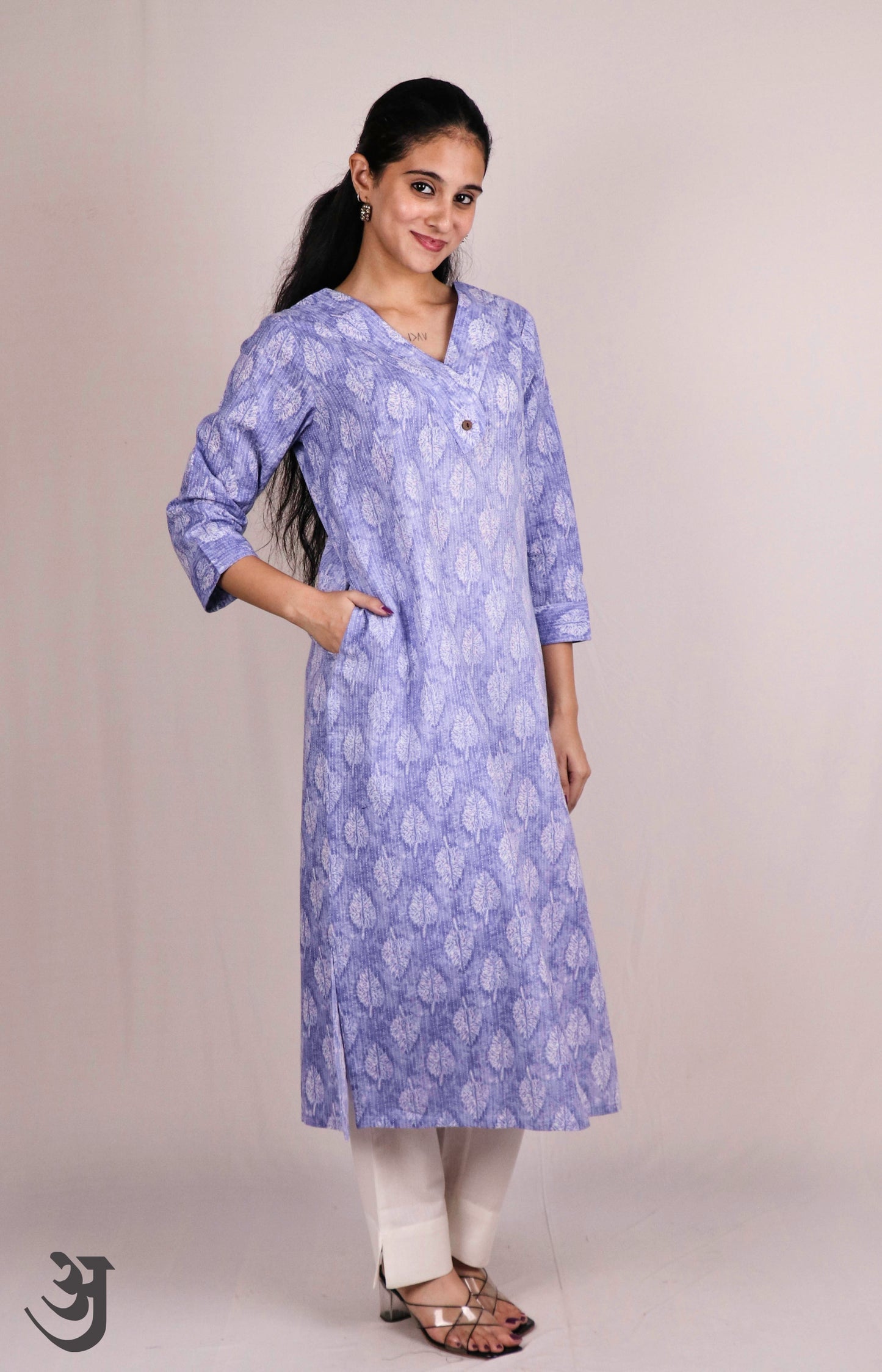 Blue Katha Work Kurti