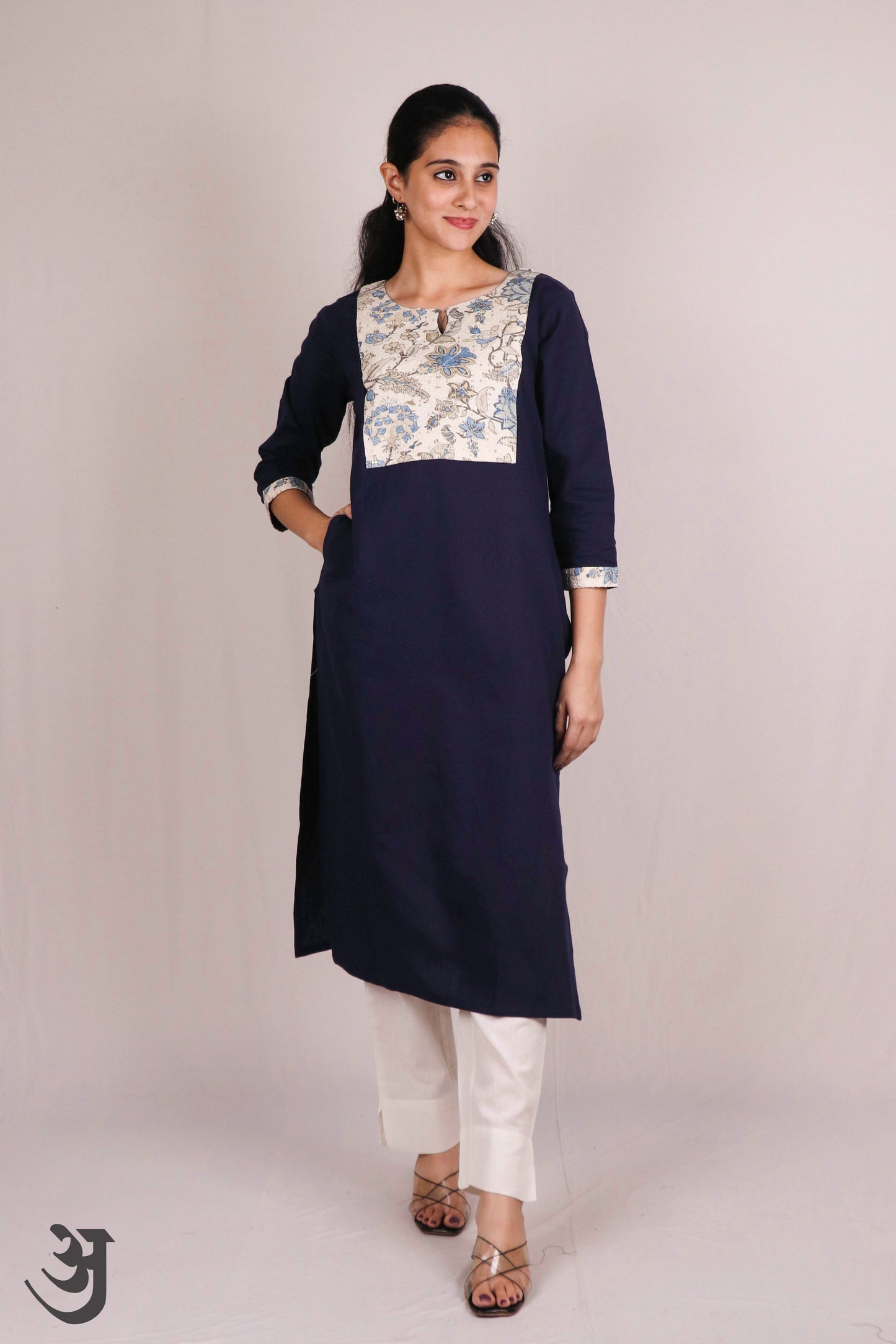 Blue Cotton Kurti With Yoke