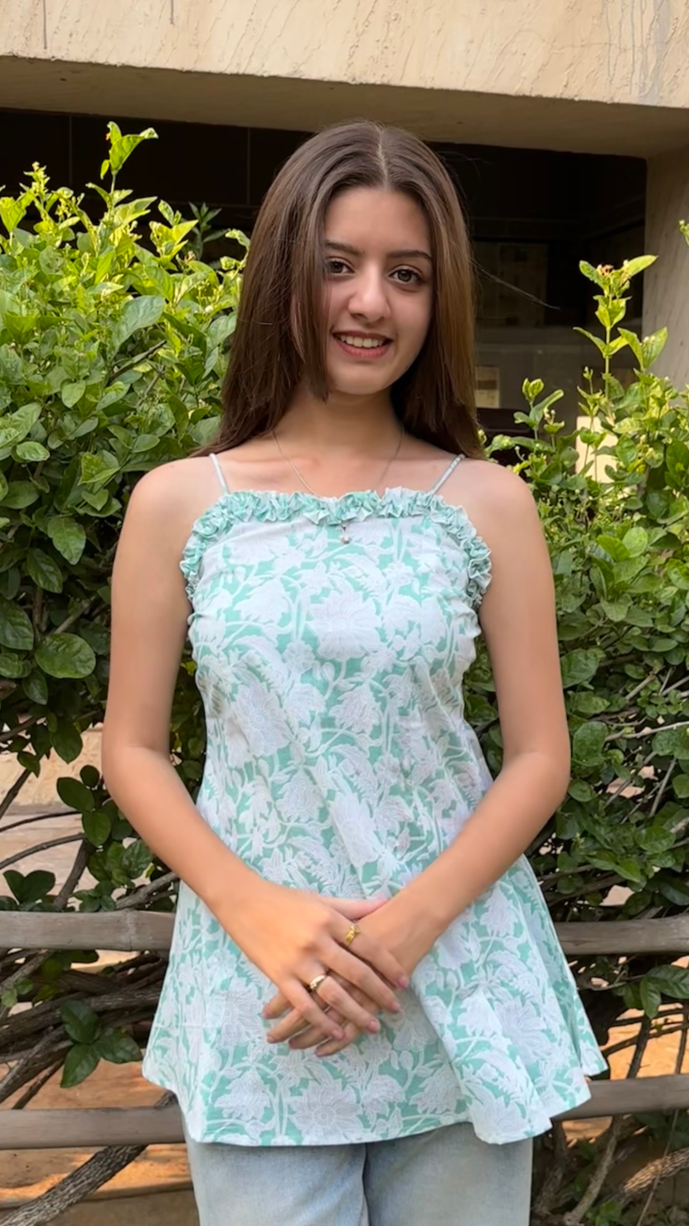 Green Cotton cambric  short top