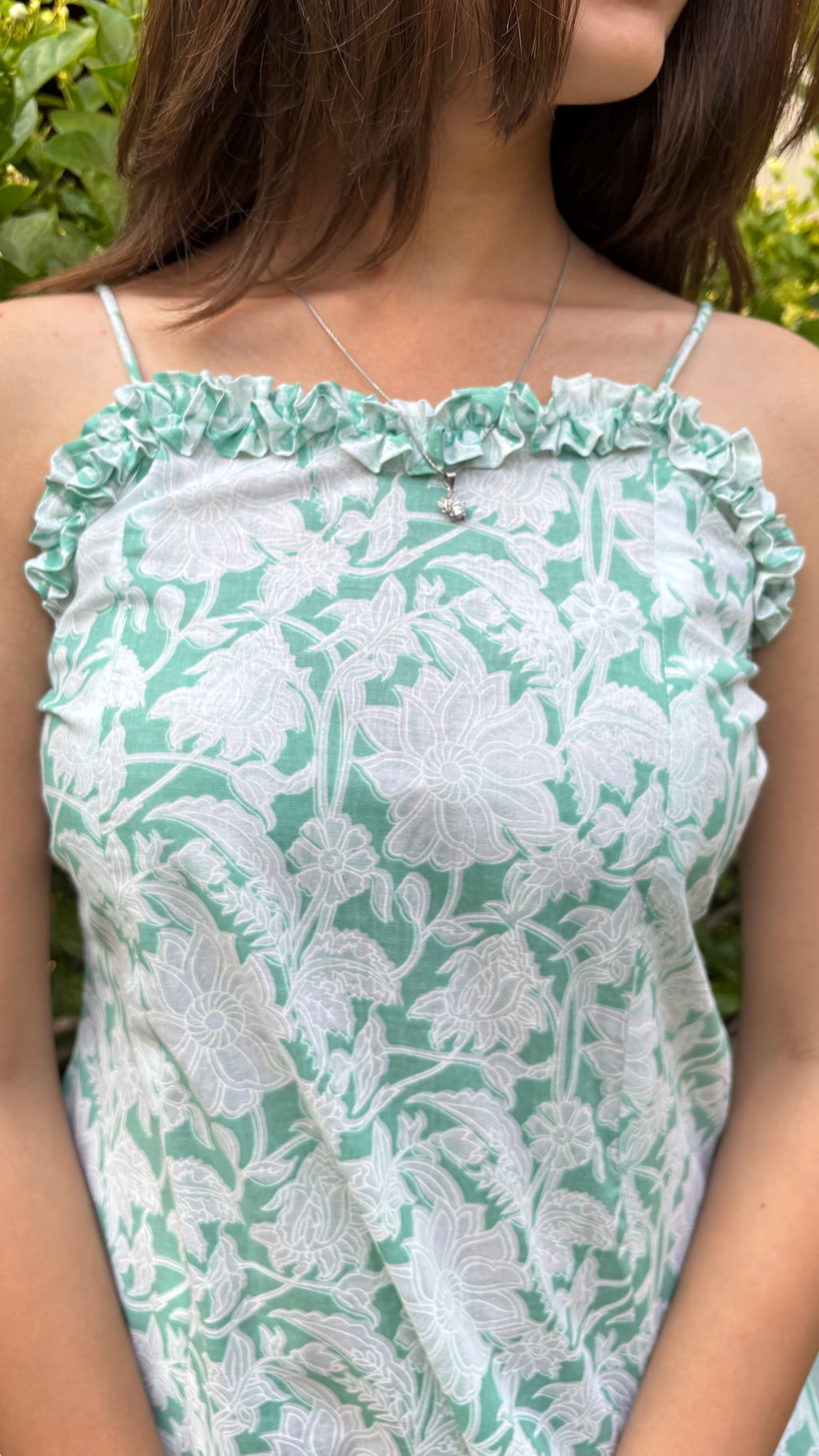 Green Cotton cambric  short top