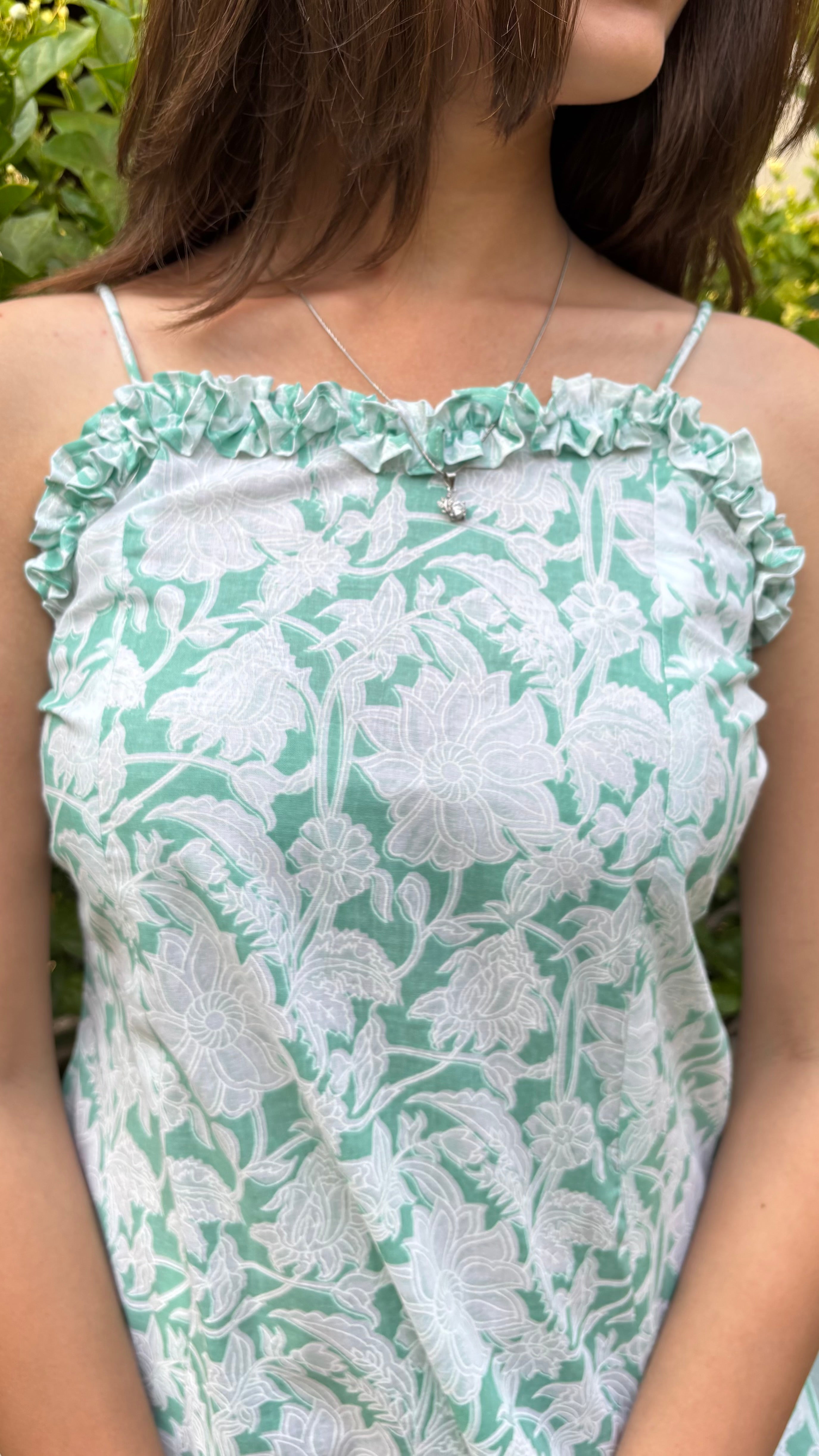 Green Cotton cambric  short top