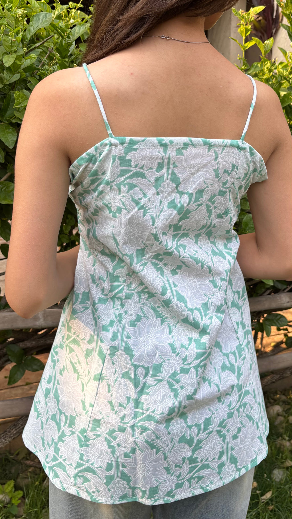 Green Cotton cambric  short top
