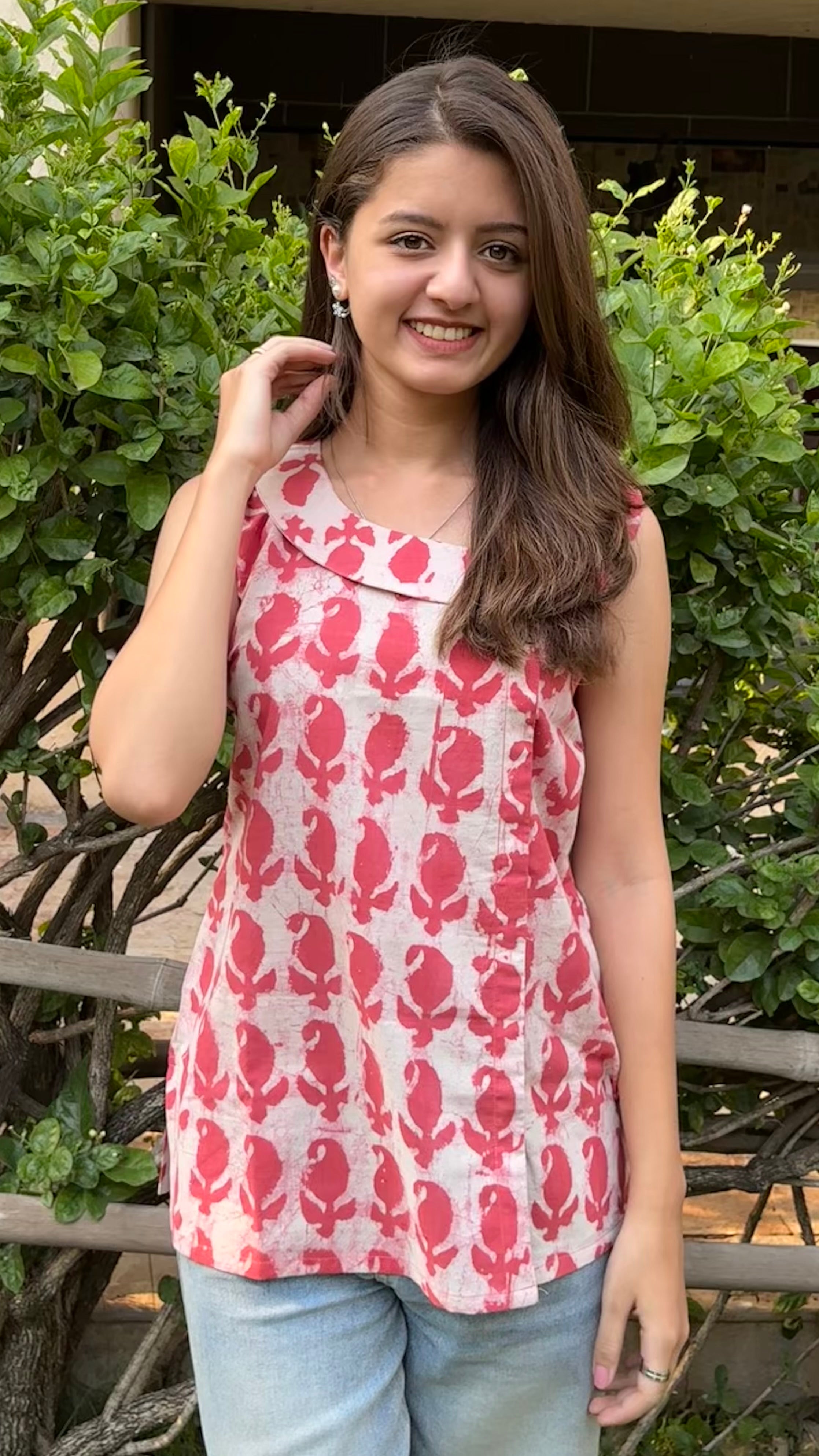 Pink Dabu Print short top