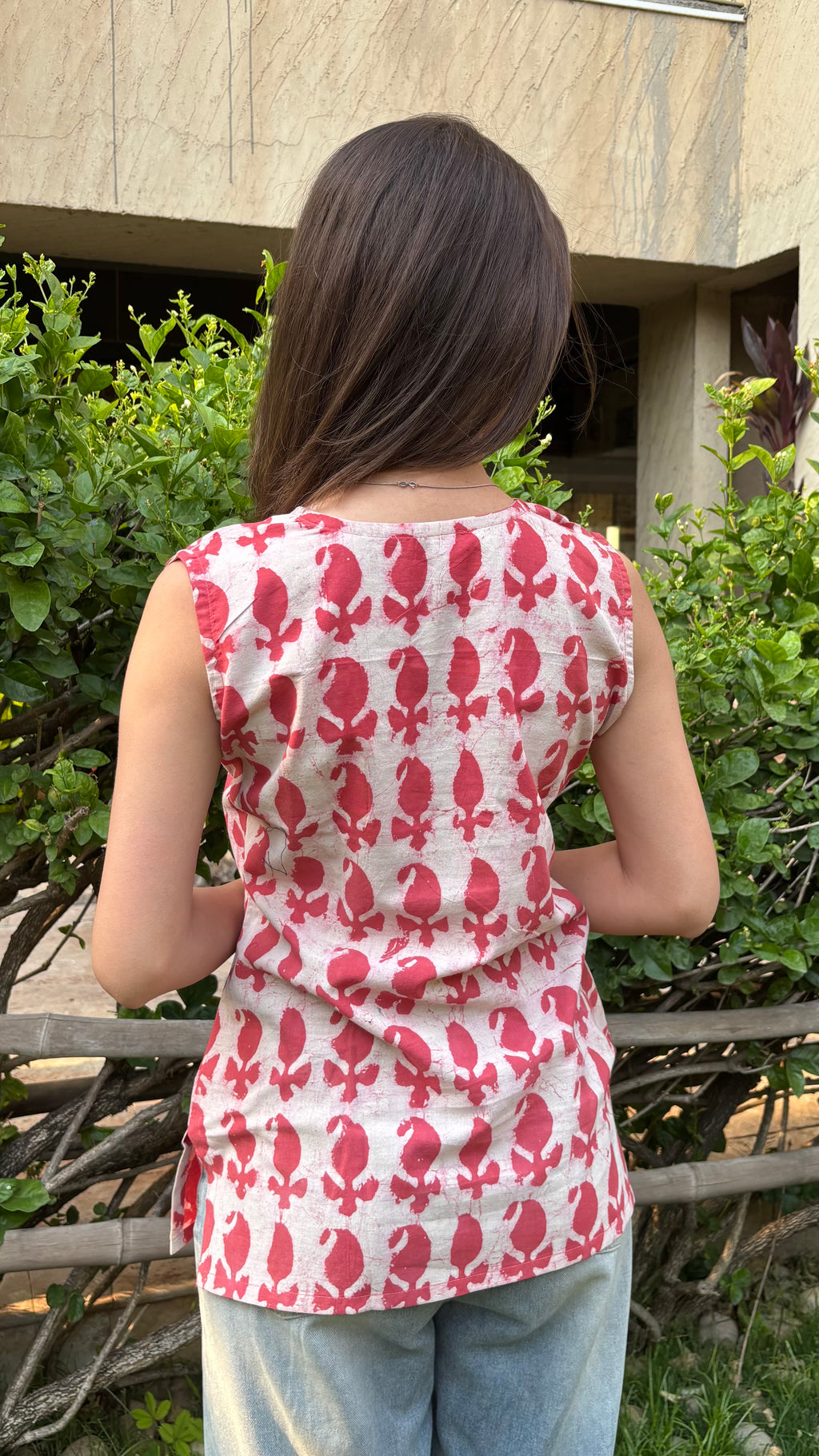 Pink Dabu Print short top
